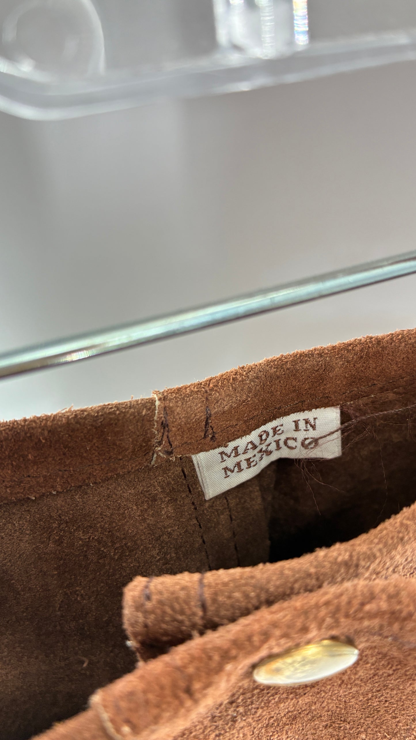 Vintage 1970s Genuine Suede Brown Leather Button Front Skirt and Vest Made in Mexico (XS/S)