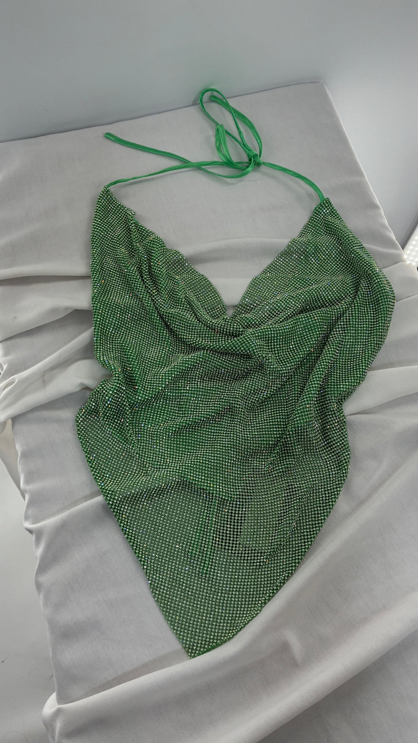 Fashion Nova Backless Green Backless Metal Mesh Halter with Tags Attached (Plus)