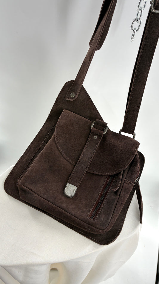 Free People Brown Suede Leather Crossbody Pouch Purse