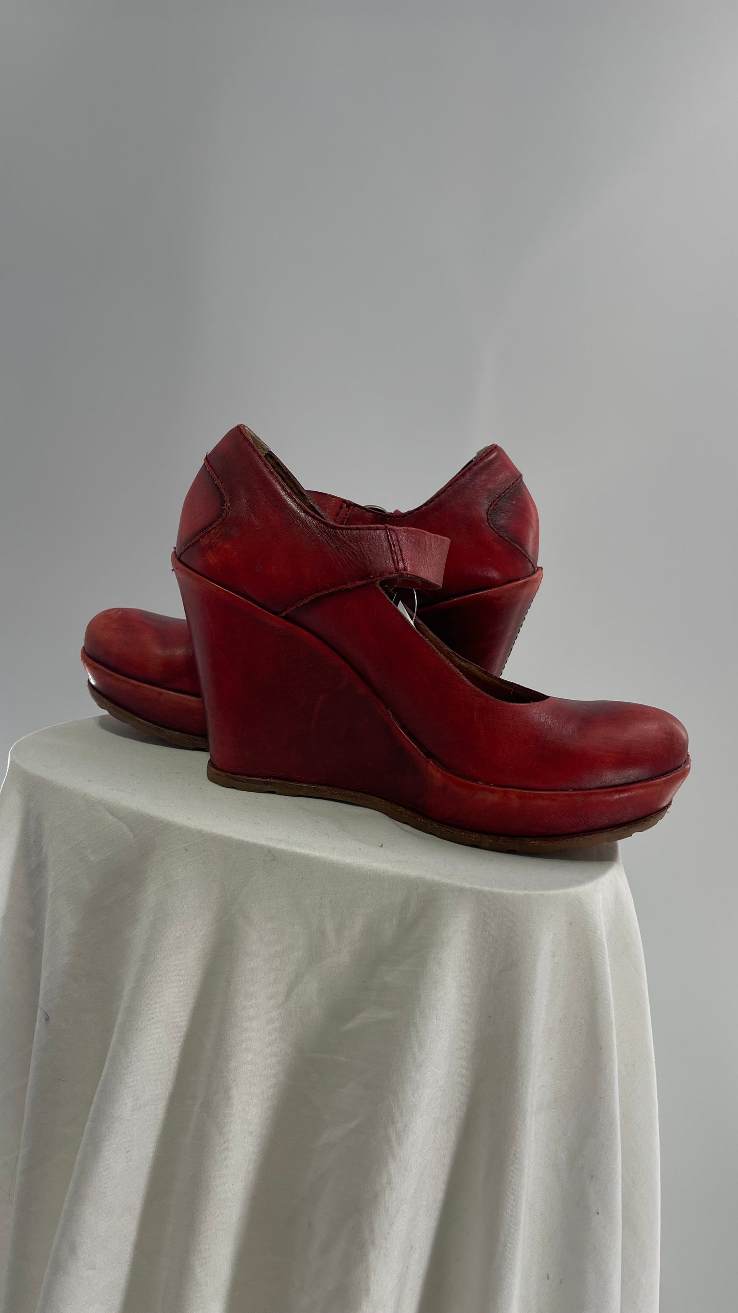 Kork-ease THE BONE Yuli Red Leather Wedge Mary Jane