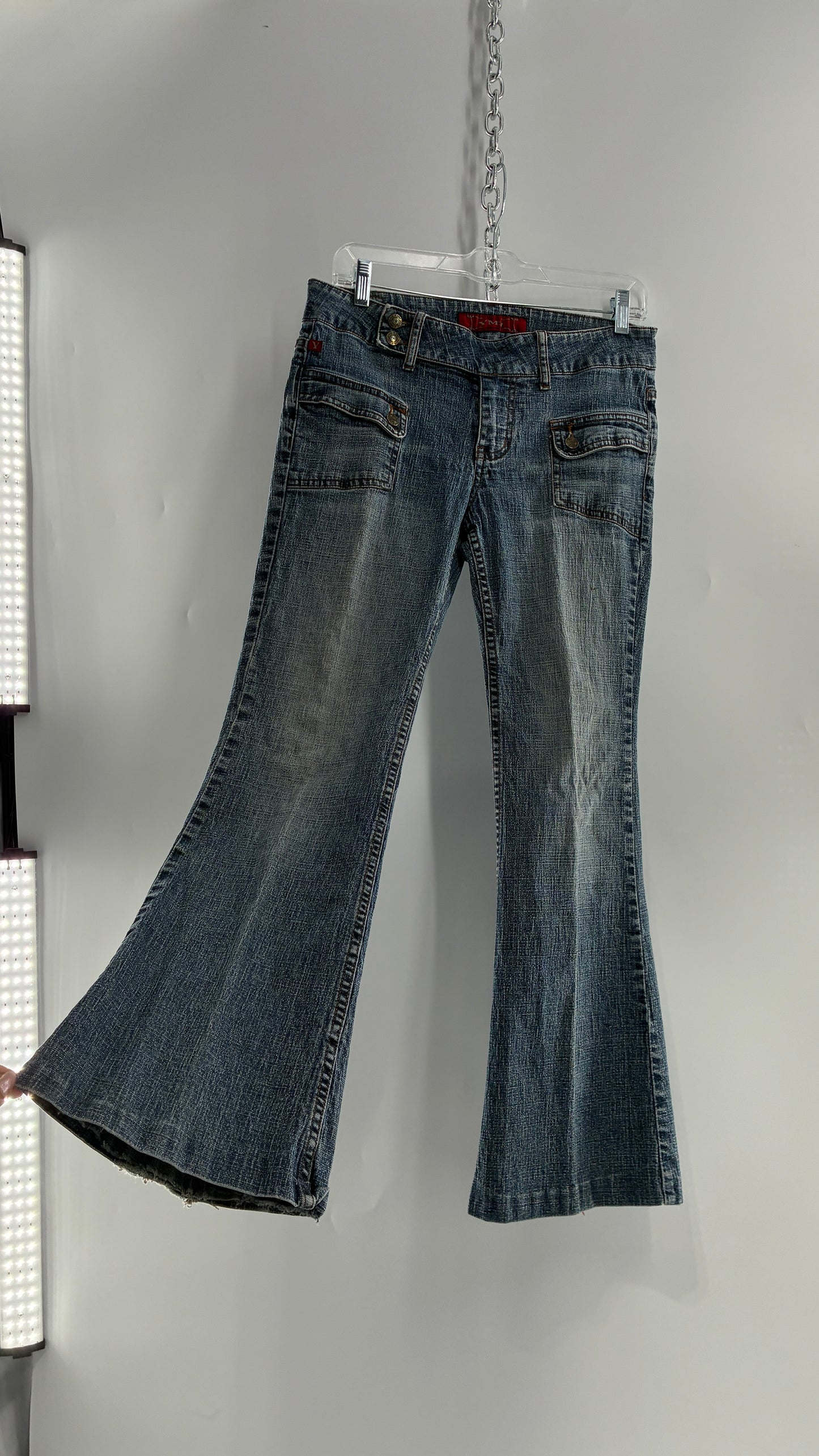 Vintage Pocket Side Low Rise, Kick Flare Jeans with Side Button Closure YMI (11)