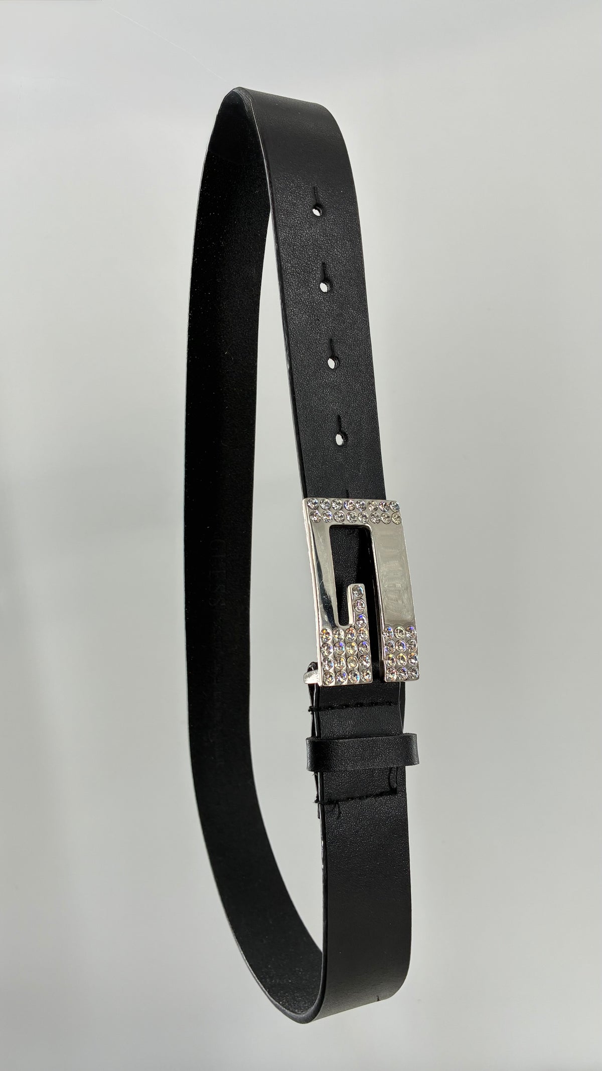 Vintage GUESS Black Leather Belt with Iconic Rhinestone Buckle (Small)