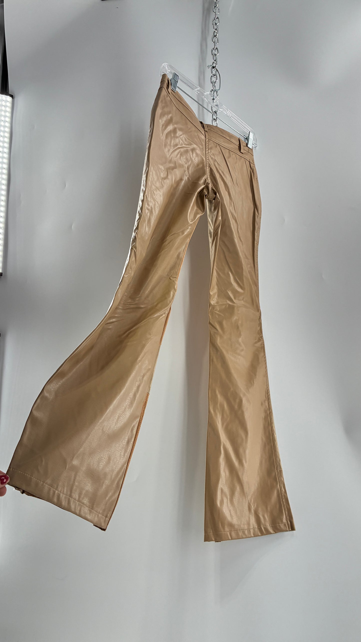Vintage OUTER EDGE Patchwork Vegan Leather Kickflares with Tie Up Waistline (5)