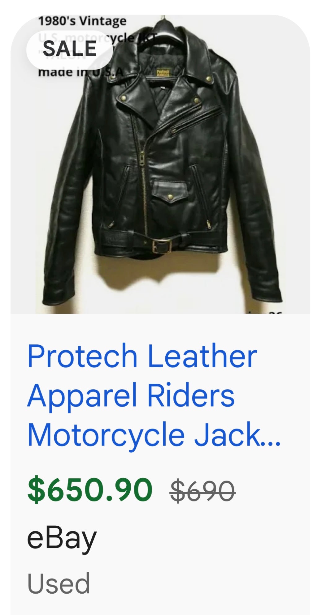 Vintage PROTECH Black Leather Motorcycle Jacket (46)