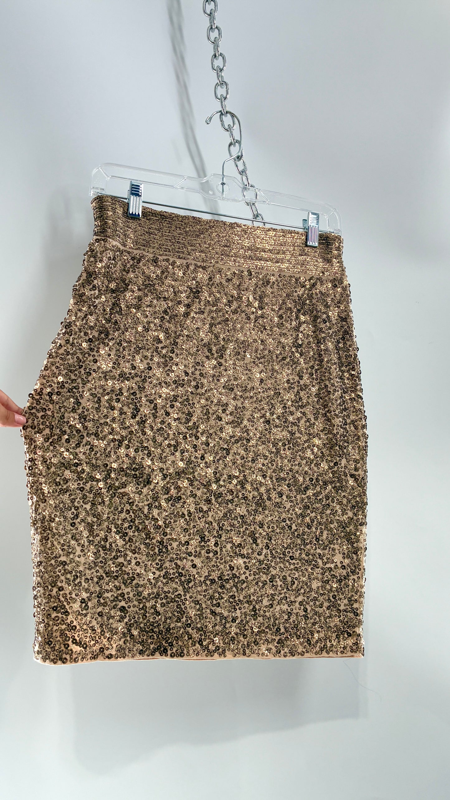 EXPRESS Sequin Bronze Skirt with Thick Band (XS)