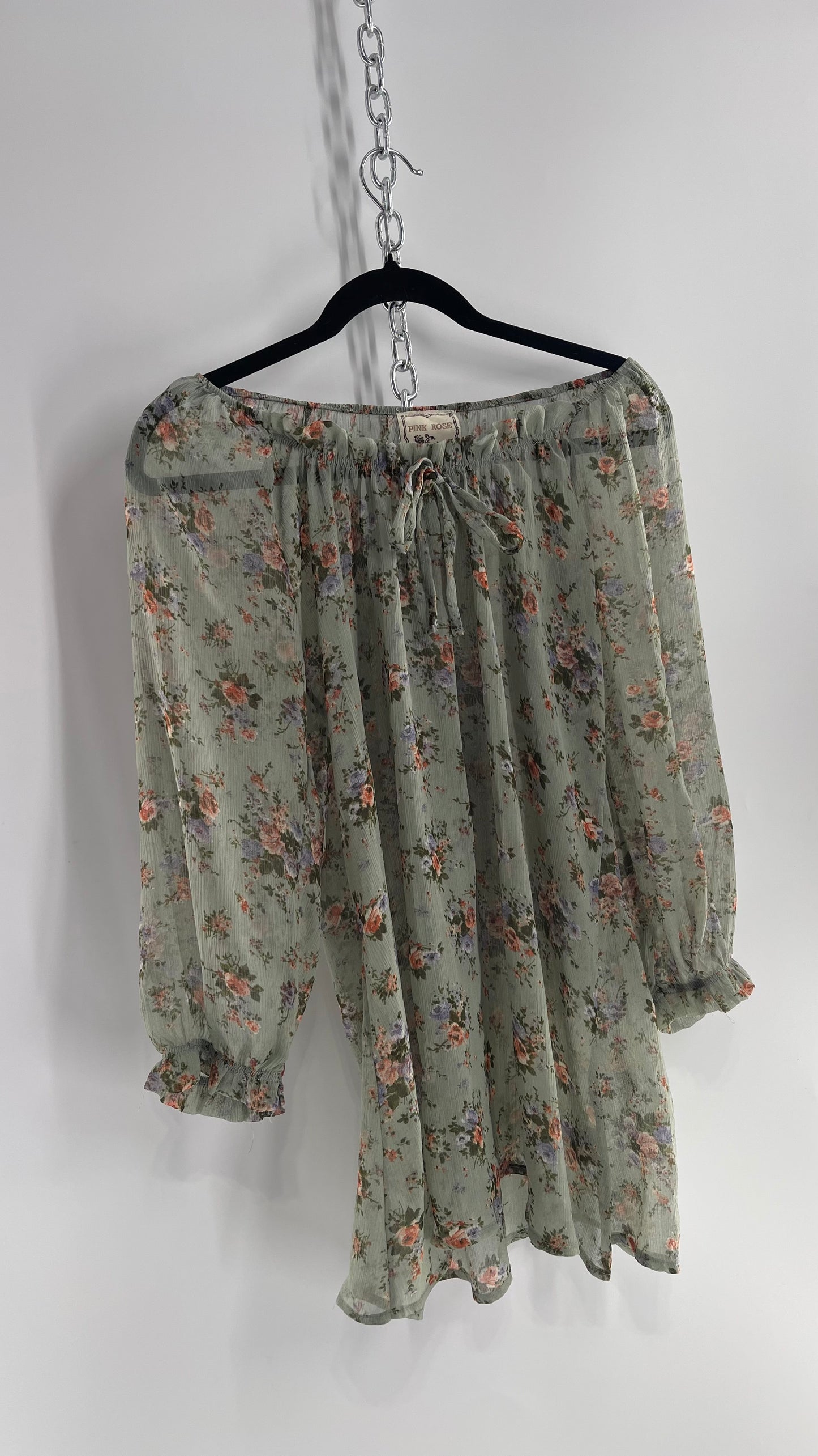 Vintage Sheer Off the Shoulder Floral Prairie Blouse (Medium)