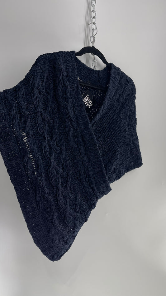 Anthropologie Knitted and Knotted Navy Blue Cross Over Sweater (XS/S)