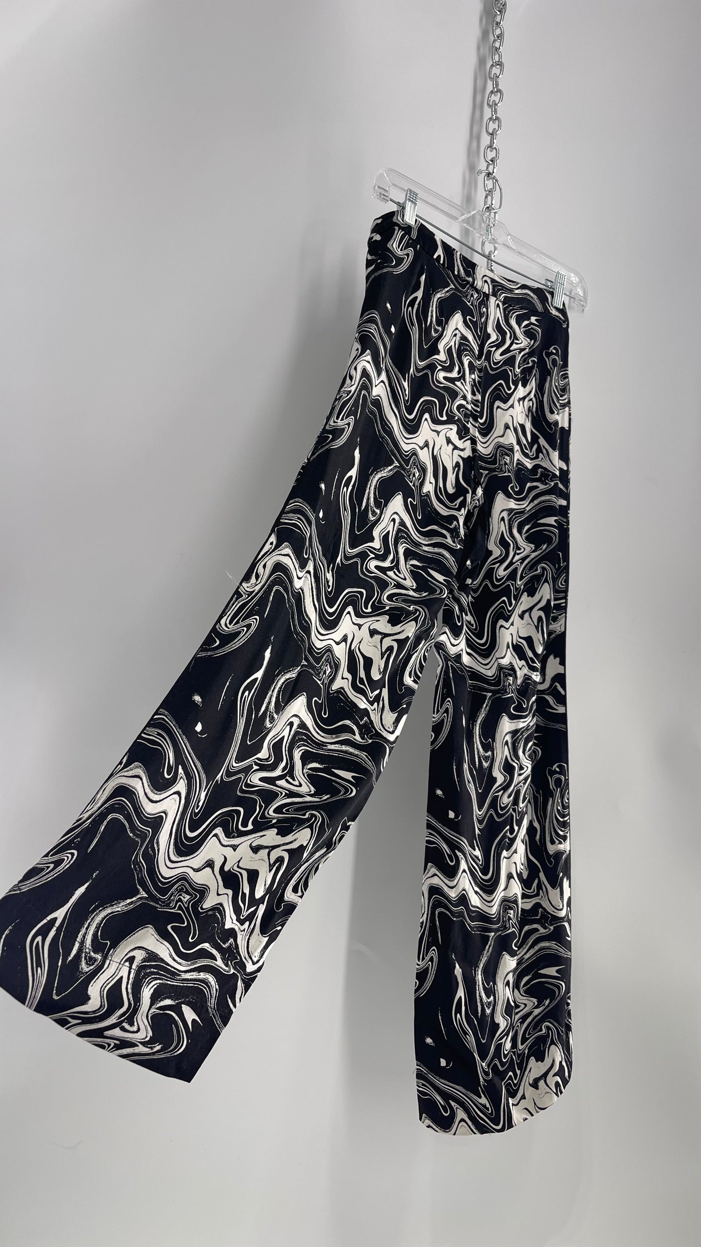 JUST Marble Washed Black\White Silky Flared Trouser (4?)