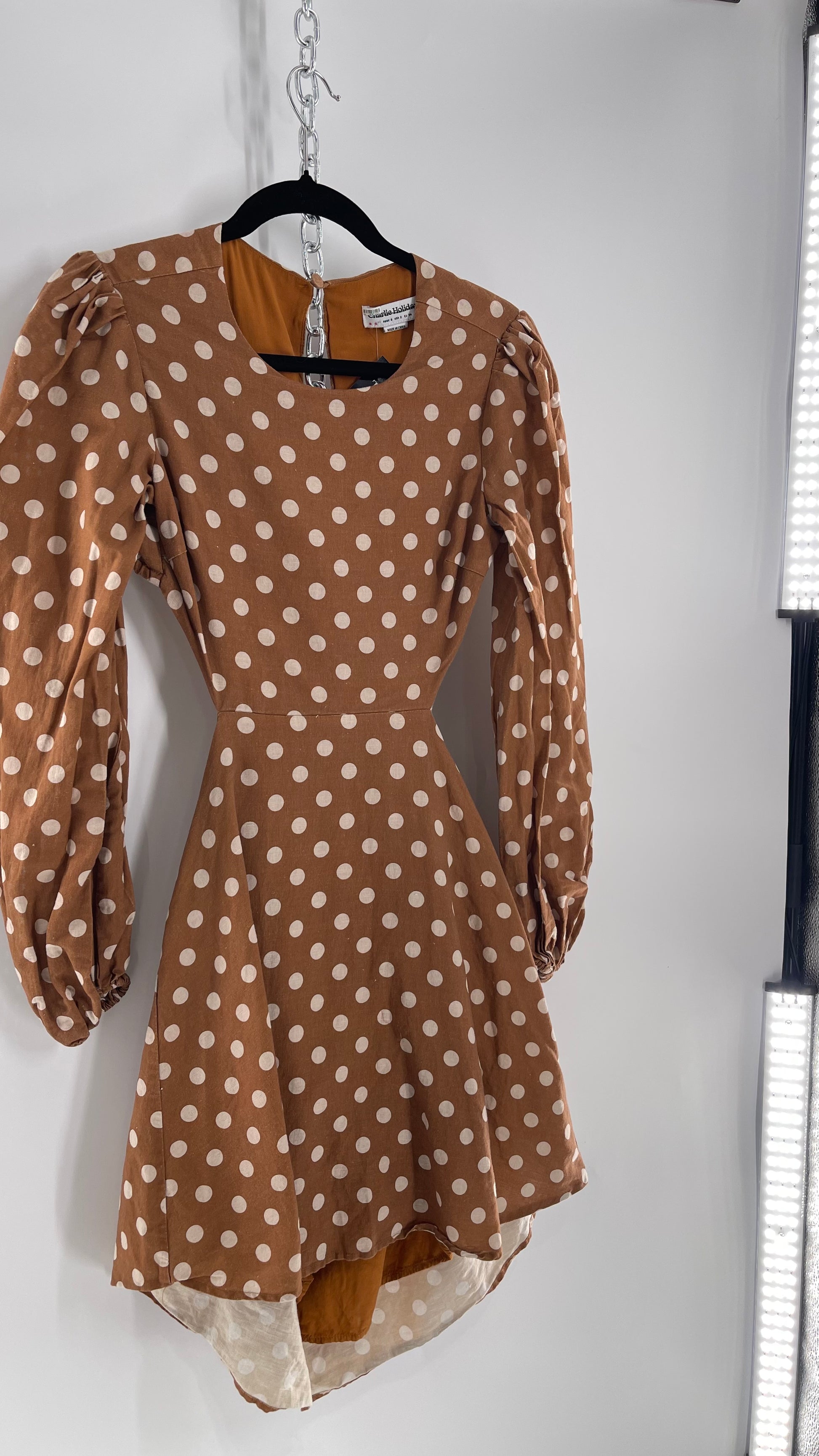 Charlie Holiday Halcyon Brown Polka Dot Open Back Linen (2) The Thrifty Hippy Charlie Holiday Halcyon Brown Polka Dot Open Back Linen (2) The Thrifty Hippy