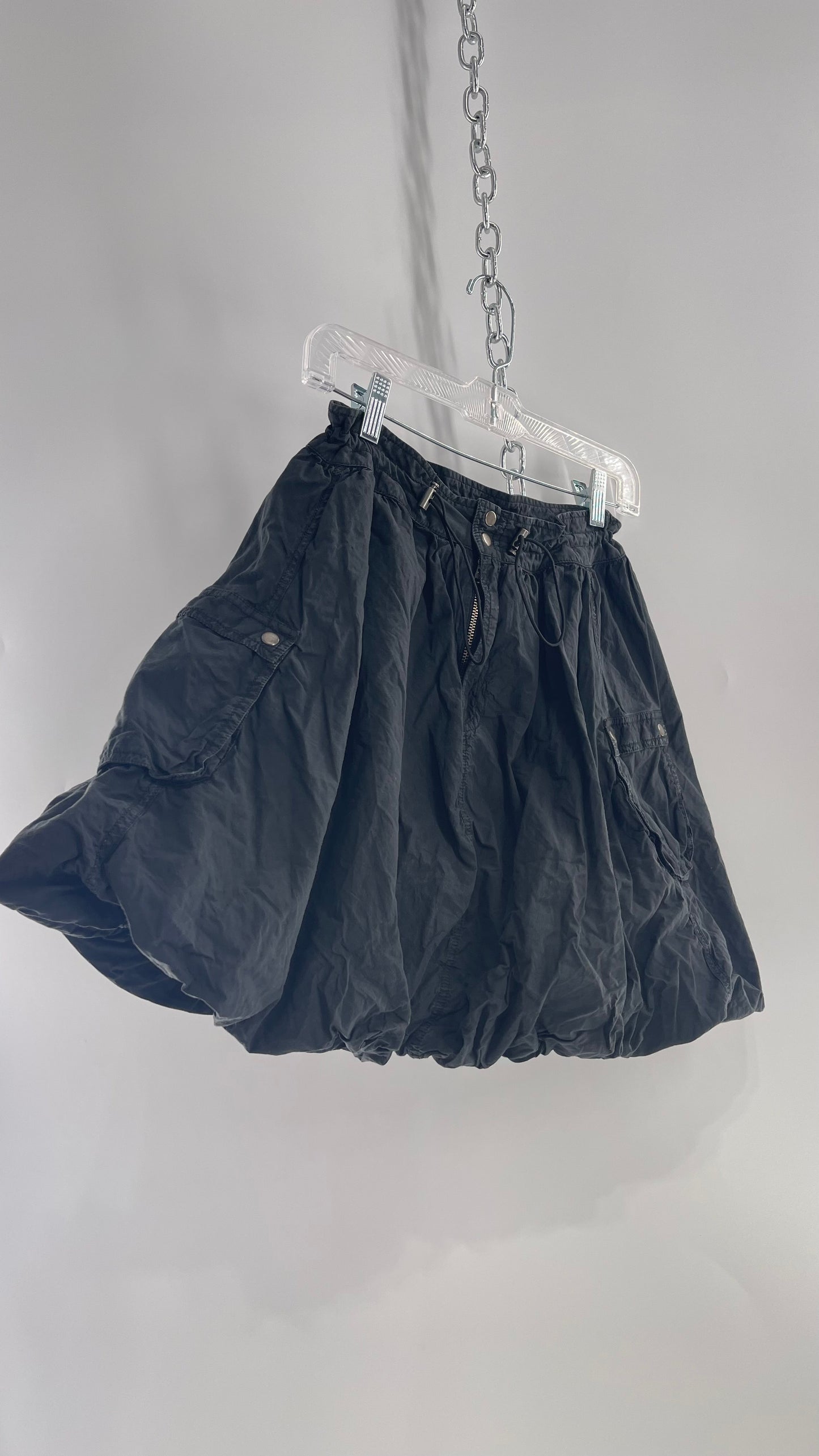 Pilcro Anthropologie Black Cargo Skirt with Drawstring Waist and Bubble Hem (4)