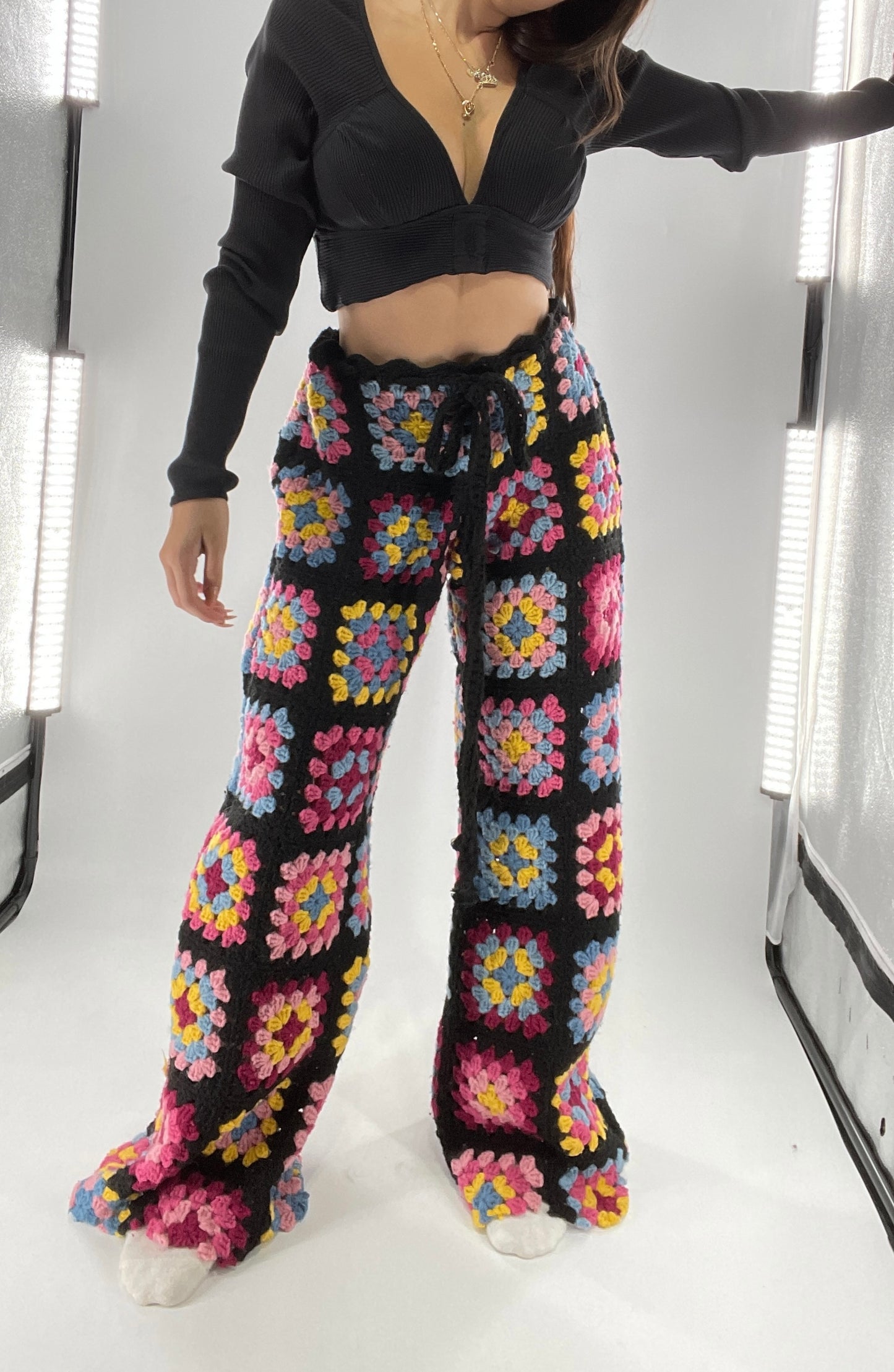 CUSTOM Handmade Granny Square High Contrast Lounge Pants (XS/S/M/L)