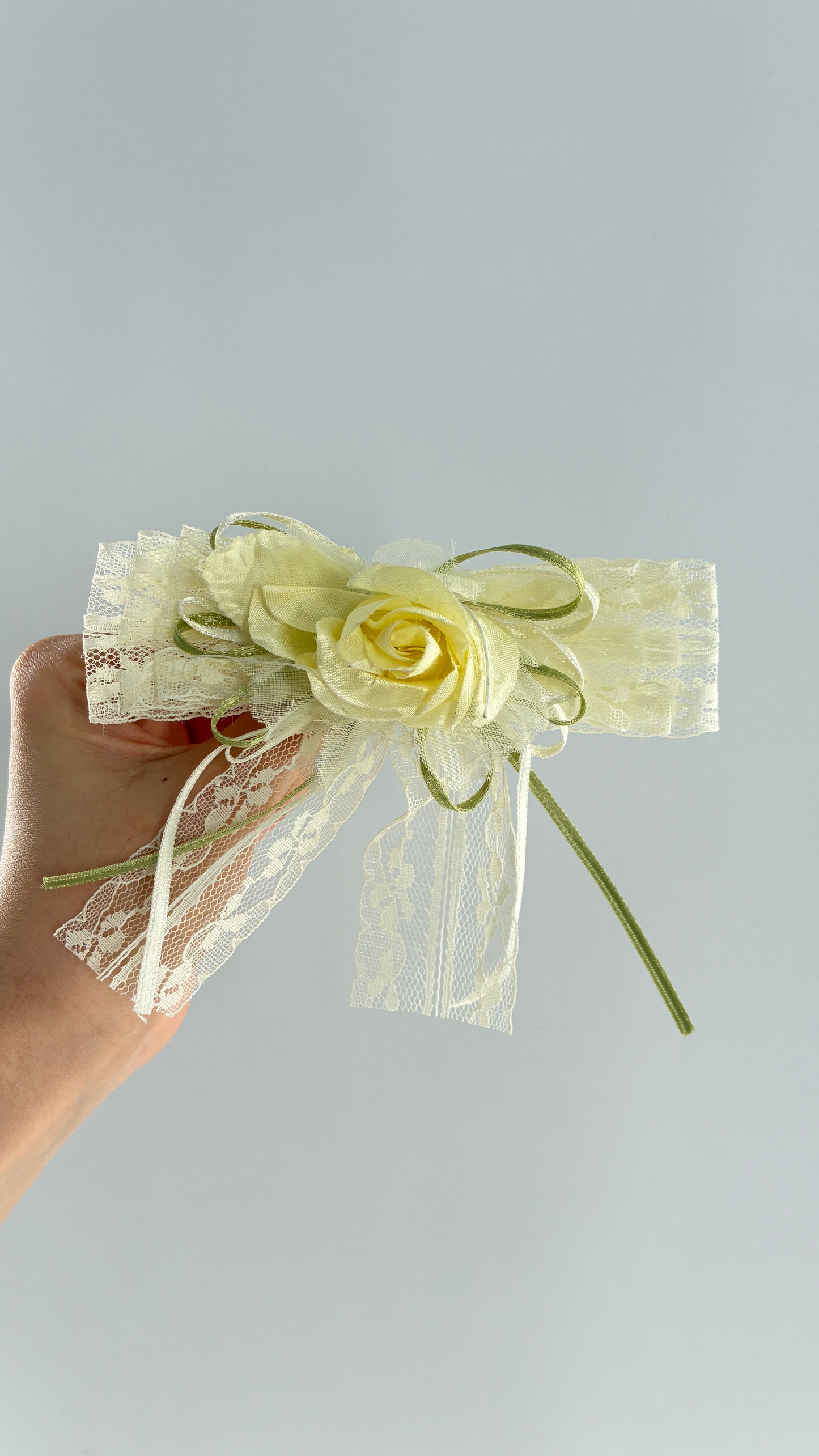 Vintage Lace Fabric Florals Baby Yellow Bow Pin Brooch