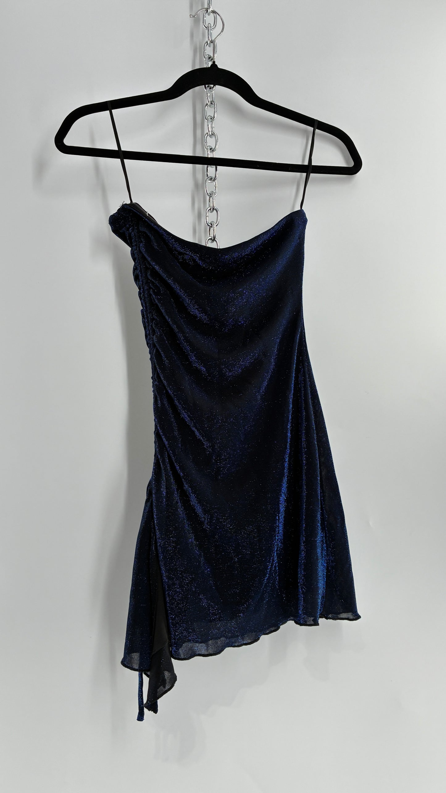 Princess Polly Navy Night Sky, Ruched Asymmetric Side Mini Dress (2)