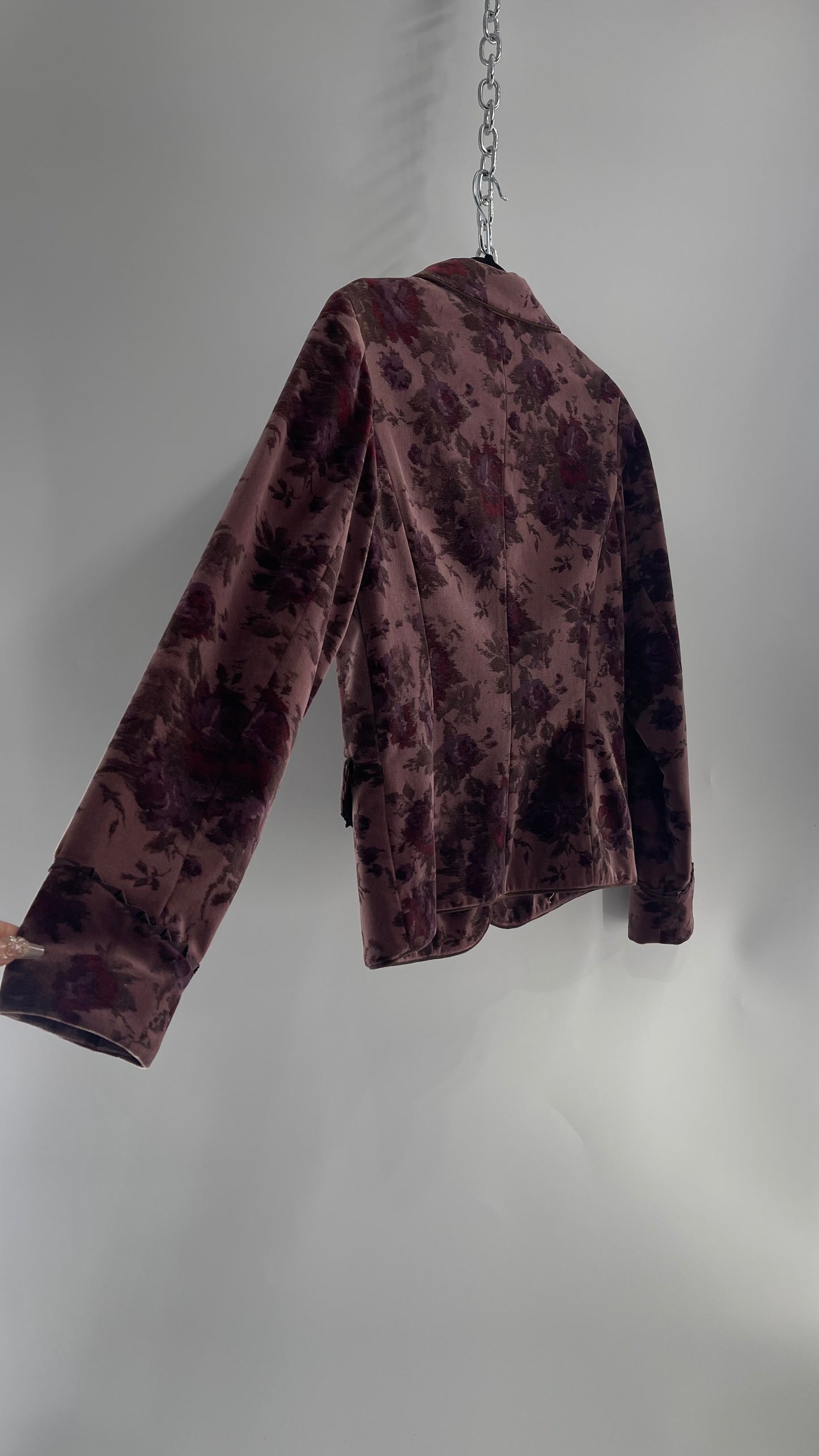 Vintage Floral Plum Purple Velour/Velvet Blazer (8)