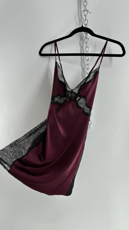 Vintage Victoria’s Secret Satin Plum Camisole with Black Lace Detailing (Medium)
