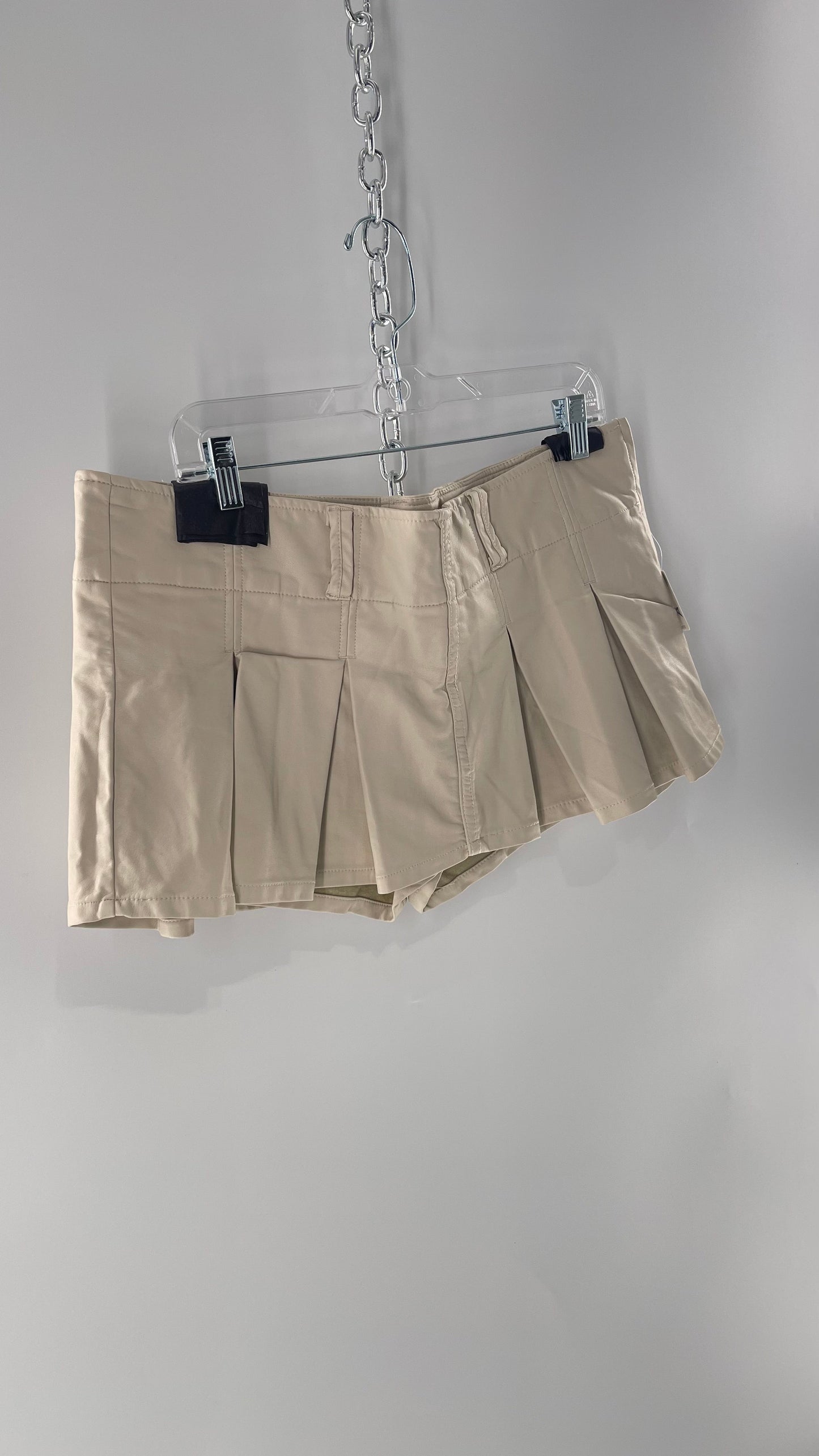 Free People Off White Pleated Vegan Leather Ultra Micro Mini Skirt with Hidden Built in Shorts (12)