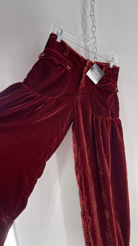 Free People Lotus Red/Orange Low Waist Velvet Pants Haram/Gypsy Pants (26)