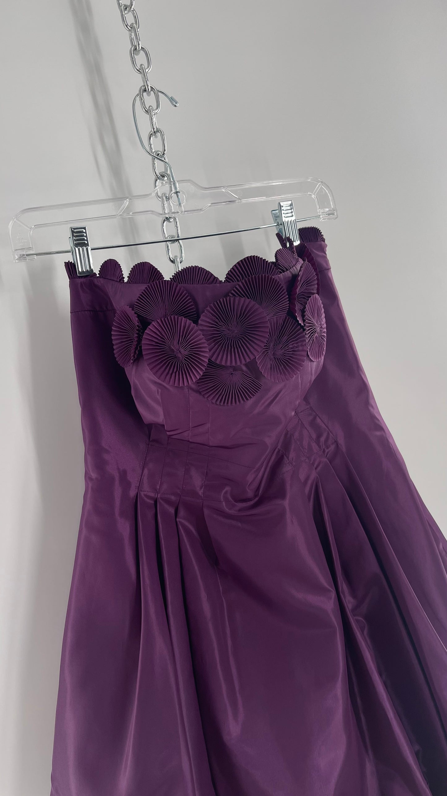 Vintage Liz Elana Purple Bubble Hem Mini Dress with Boned Corseted Bodice and Pleated Accordion Scalloping (8)