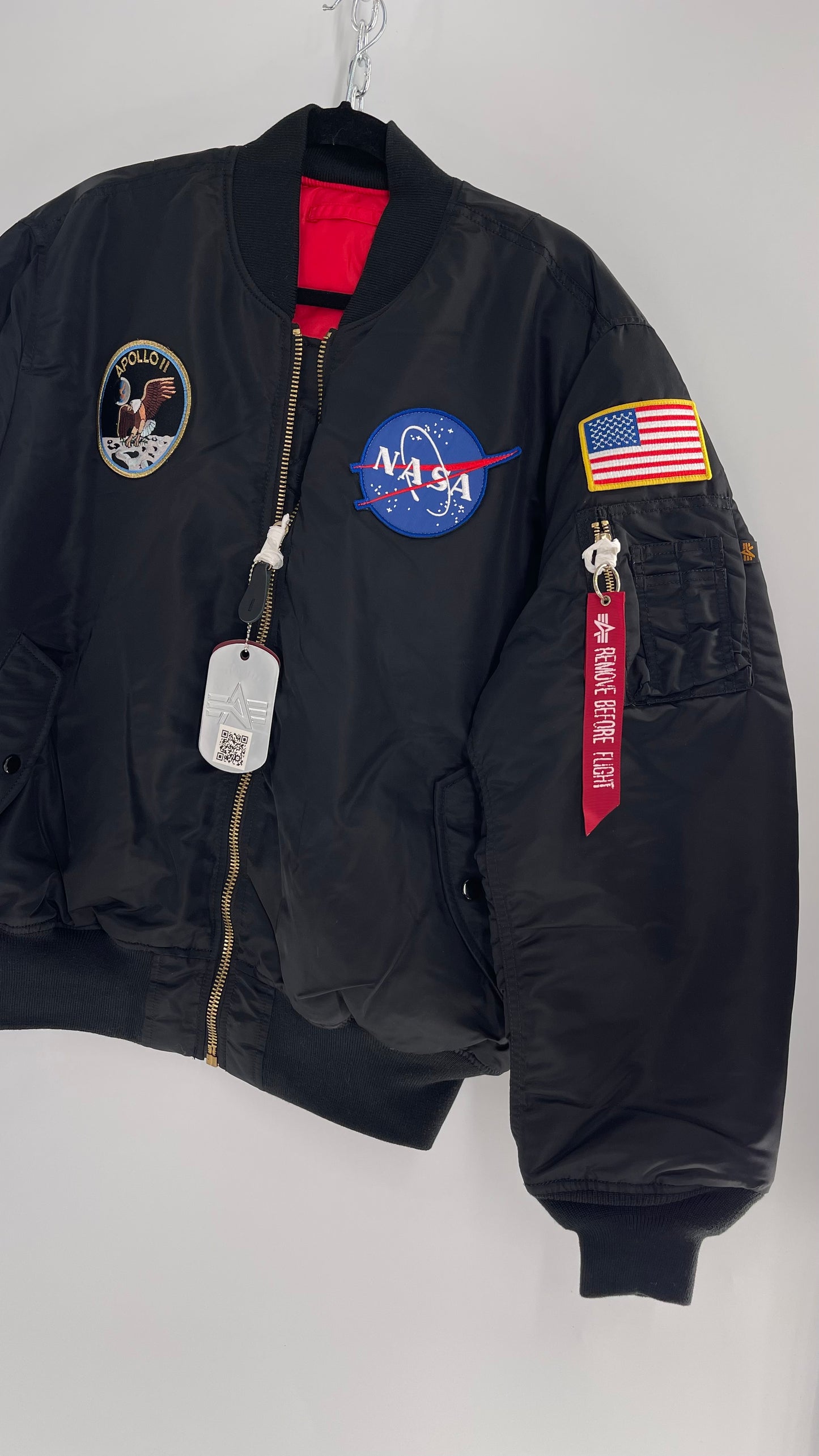 NASA Black Bomber Jacket with Tons of Patches Never Worn with Tags (XXL)