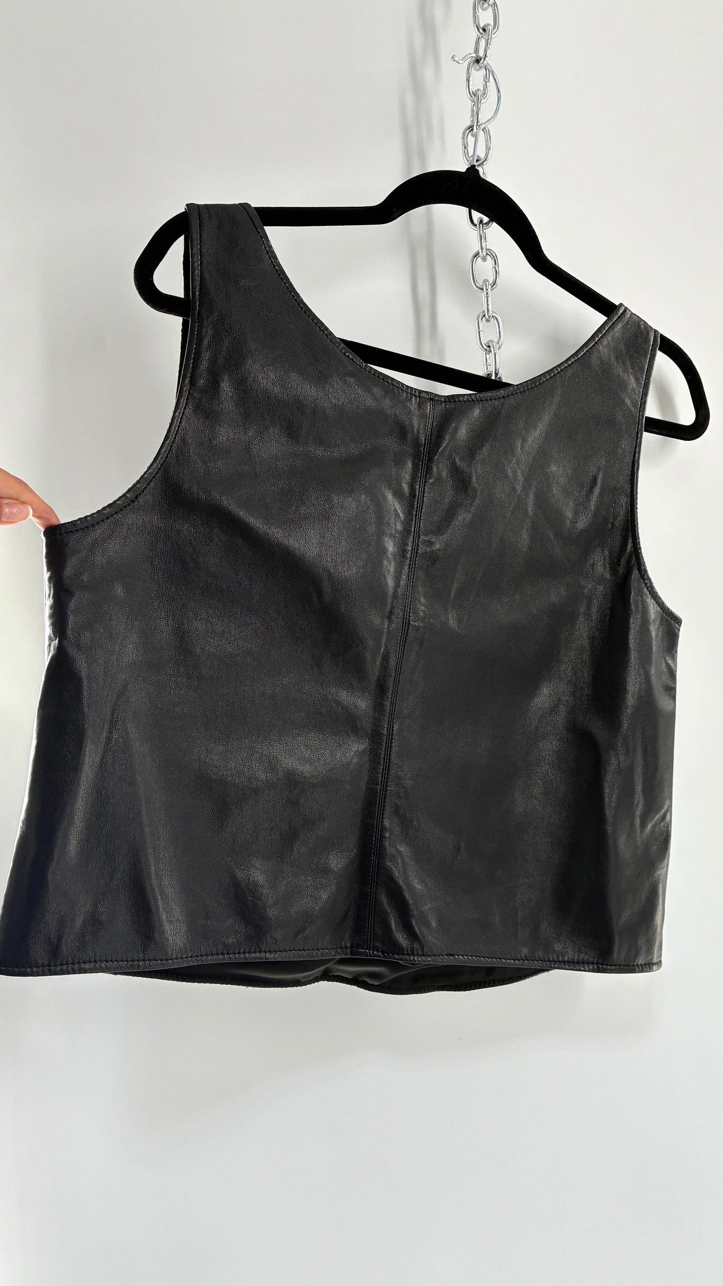 AS by DF Black Leather Sleeveless Boxy Top (Medium)