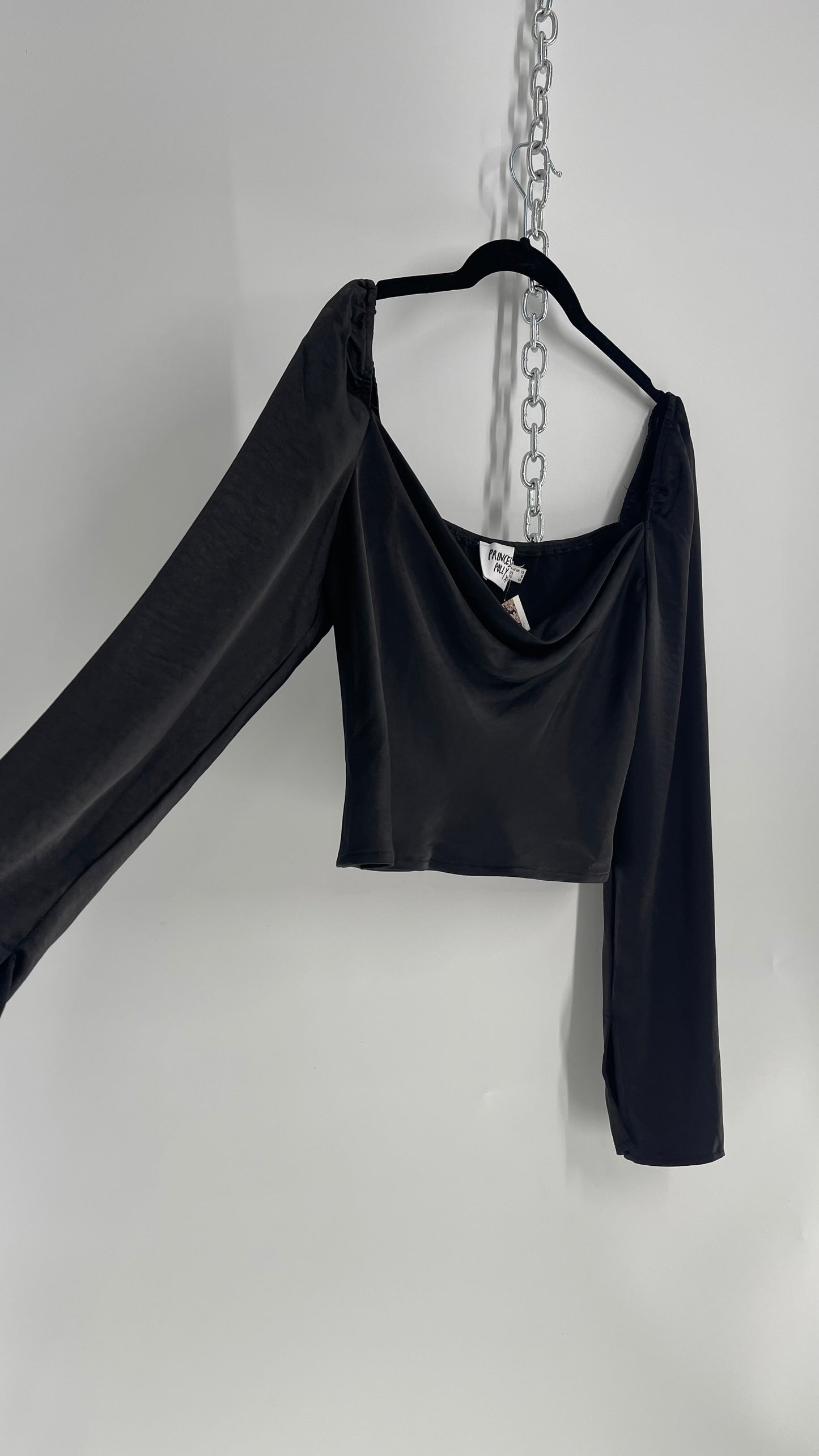 Princess Polly Black Satin Drape Front Long Sleeve (8)