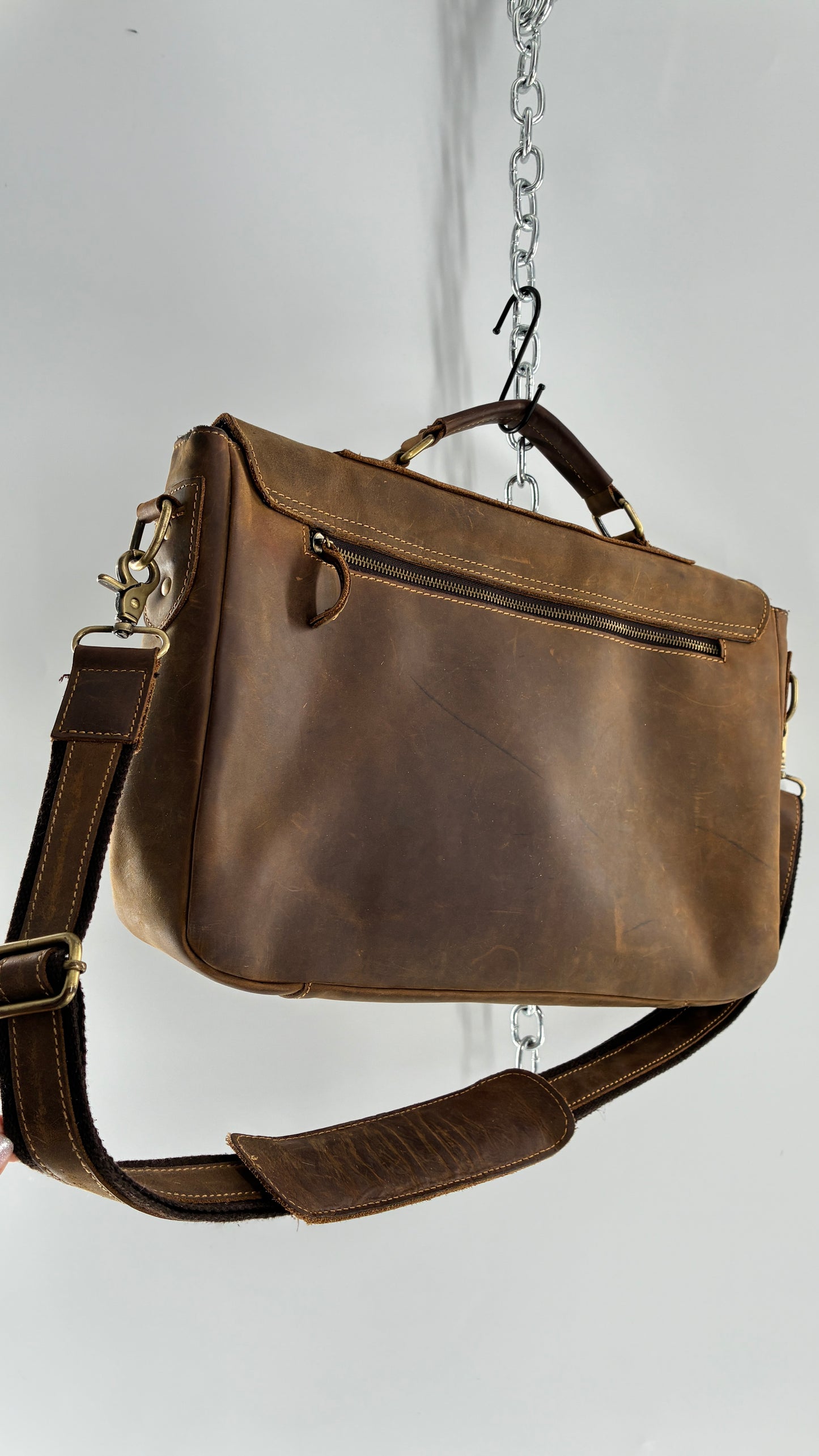 KATTEE Heavy Duty, Thick Genuine Leather Briefcase School Satchel Messenger Bag