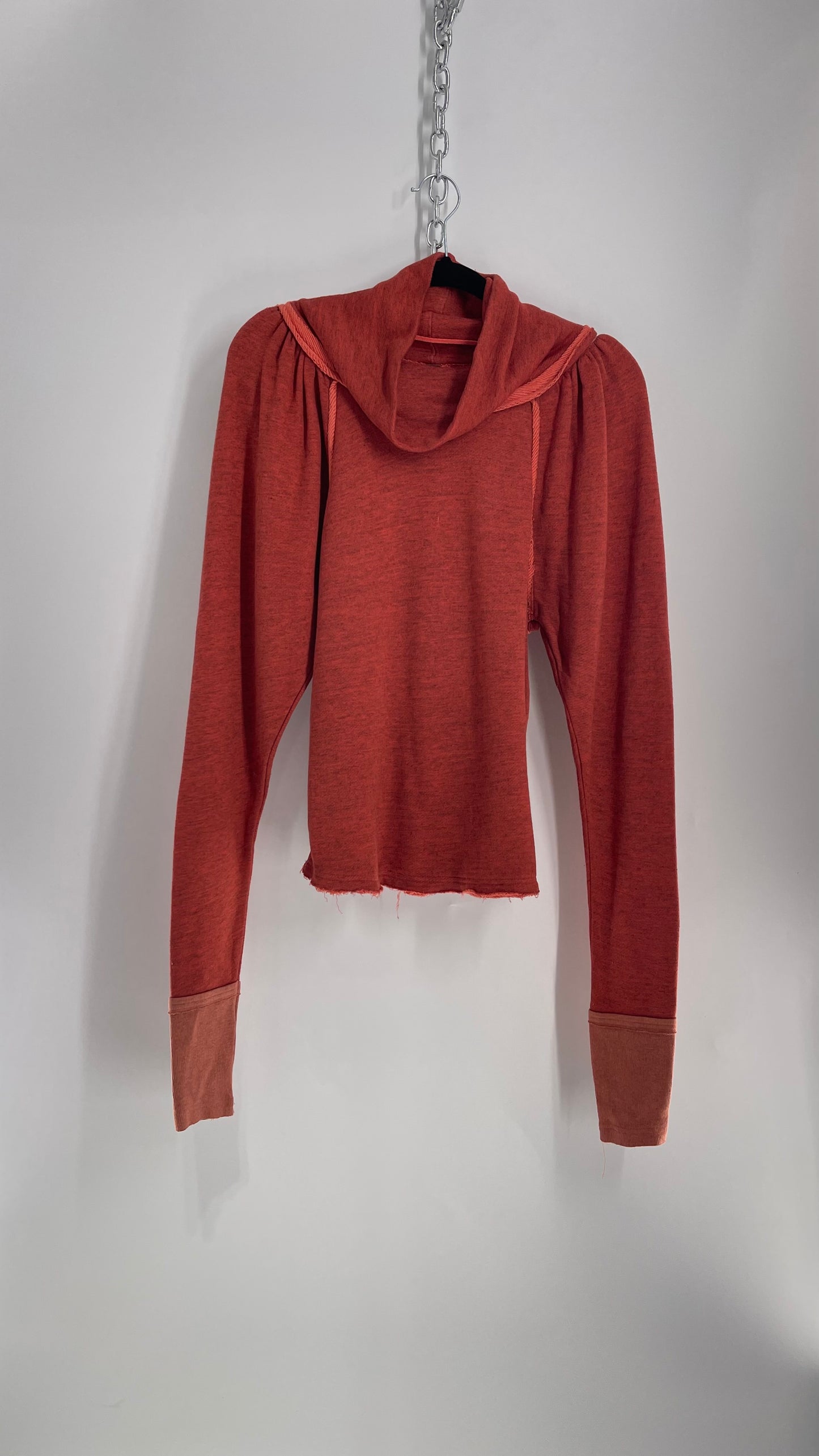 Free People Coral/Peach Turtle Neck Puff Shoulder Slouchy Sweater (Small)