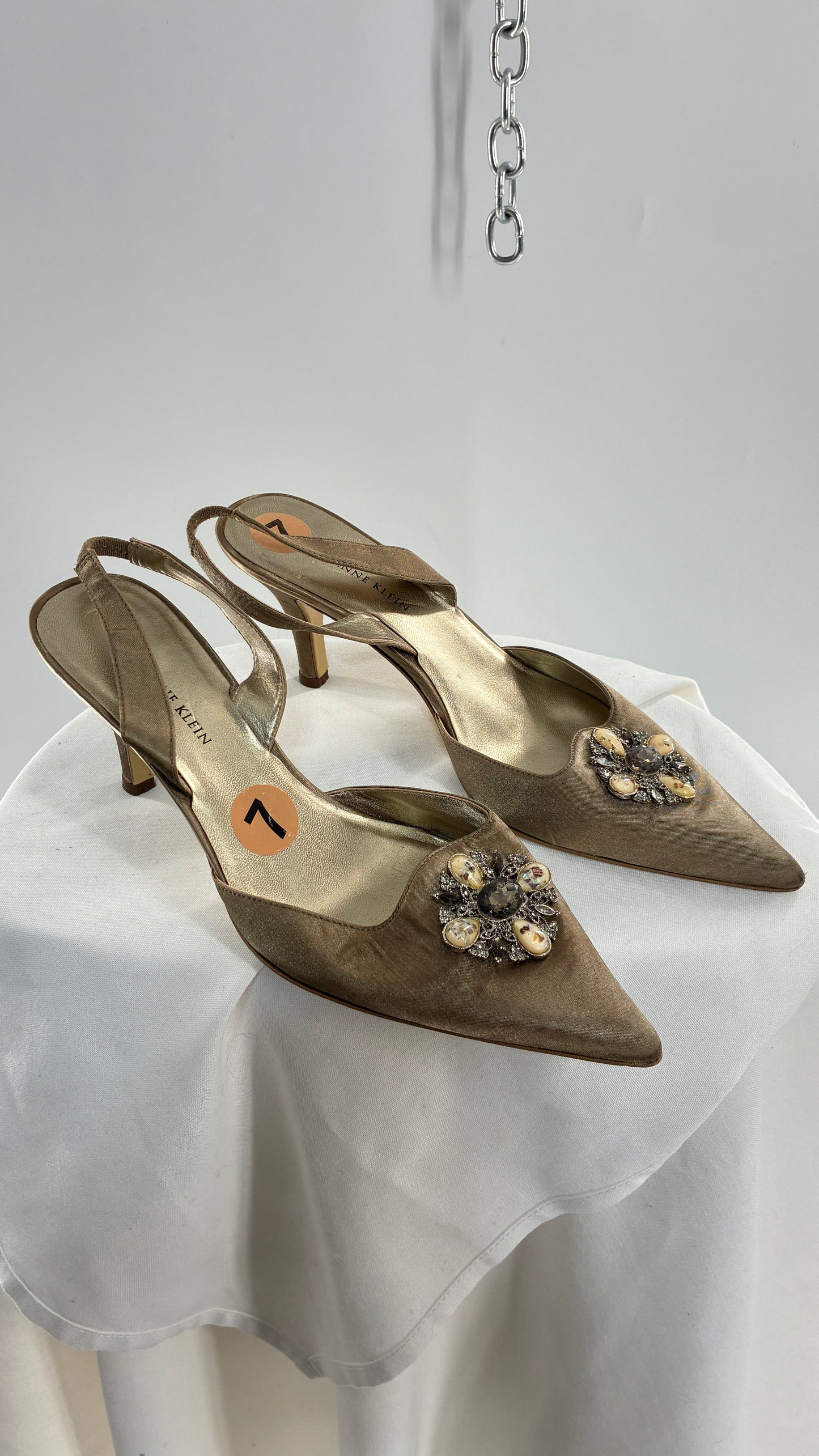 Vintage Anne Klein 1990s Kitten Heel with Stone and Metal Embellishments(7)