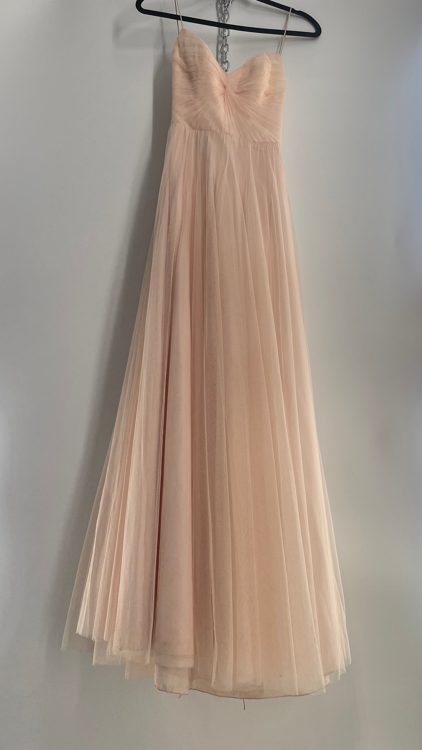 BHLDN WATTERS & WATTERS Blush Pink Tulle Open Back Gown with Tie Detail (0)