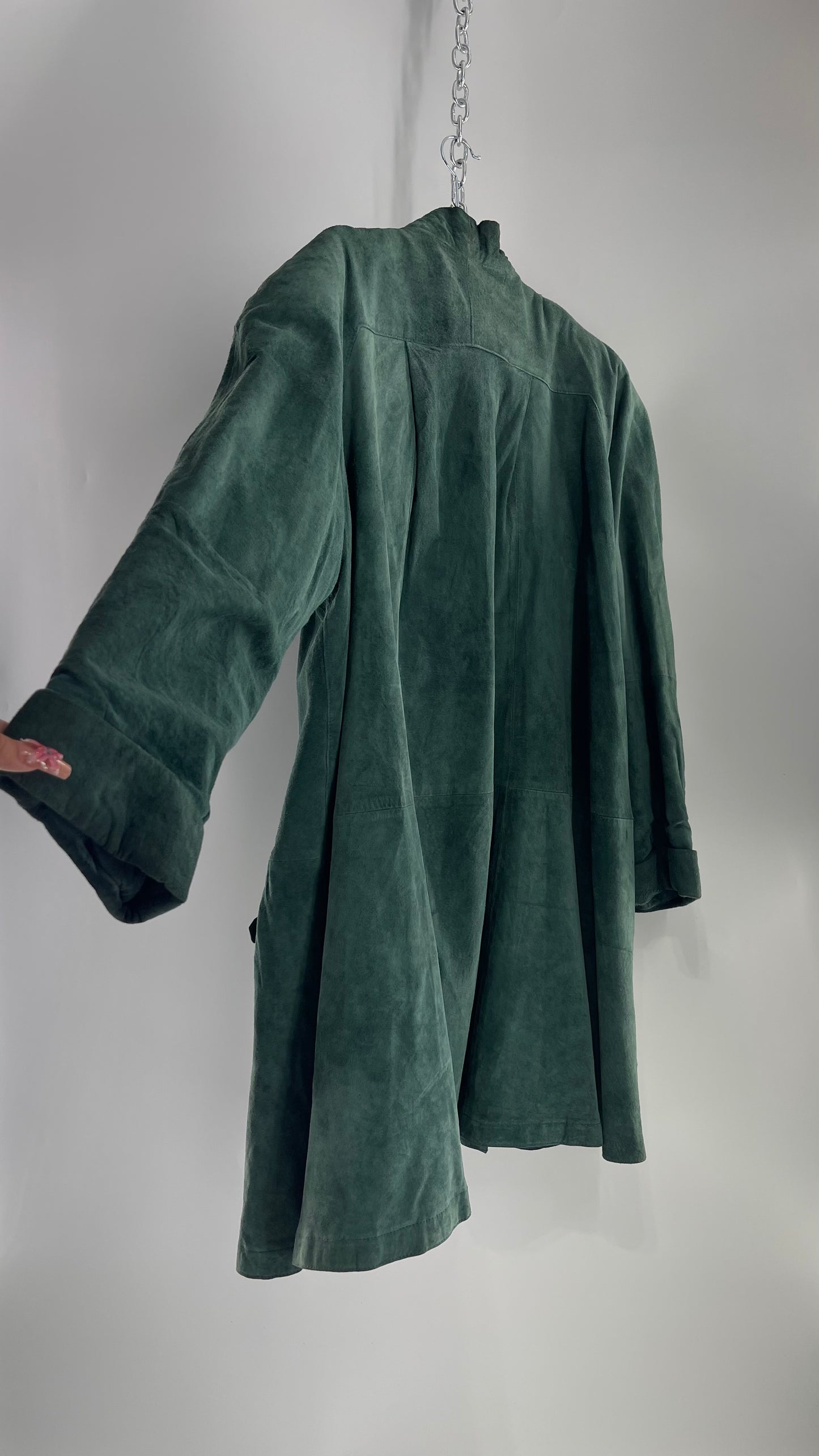 Vintage ELLEN ASHLEY Green Suede Leather Coat (Large)