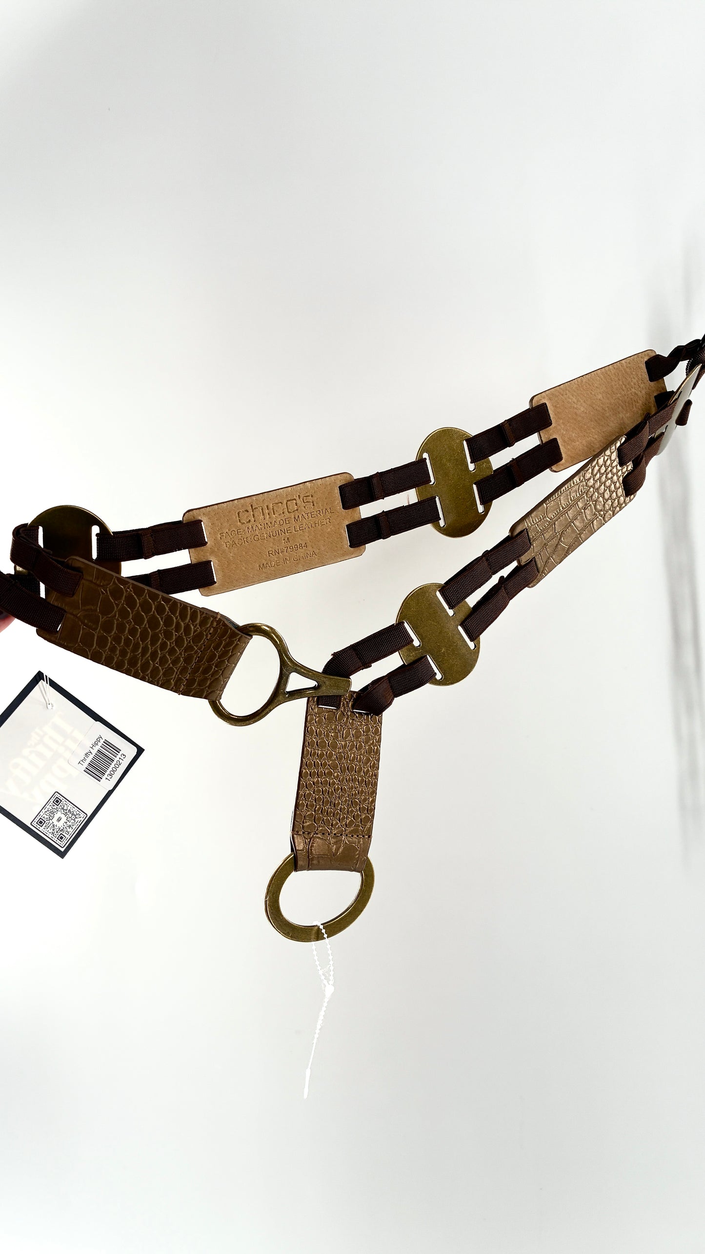 Vintage CHICO’s Bronze Embossed Leather and Metal Ring Belt (Medium)