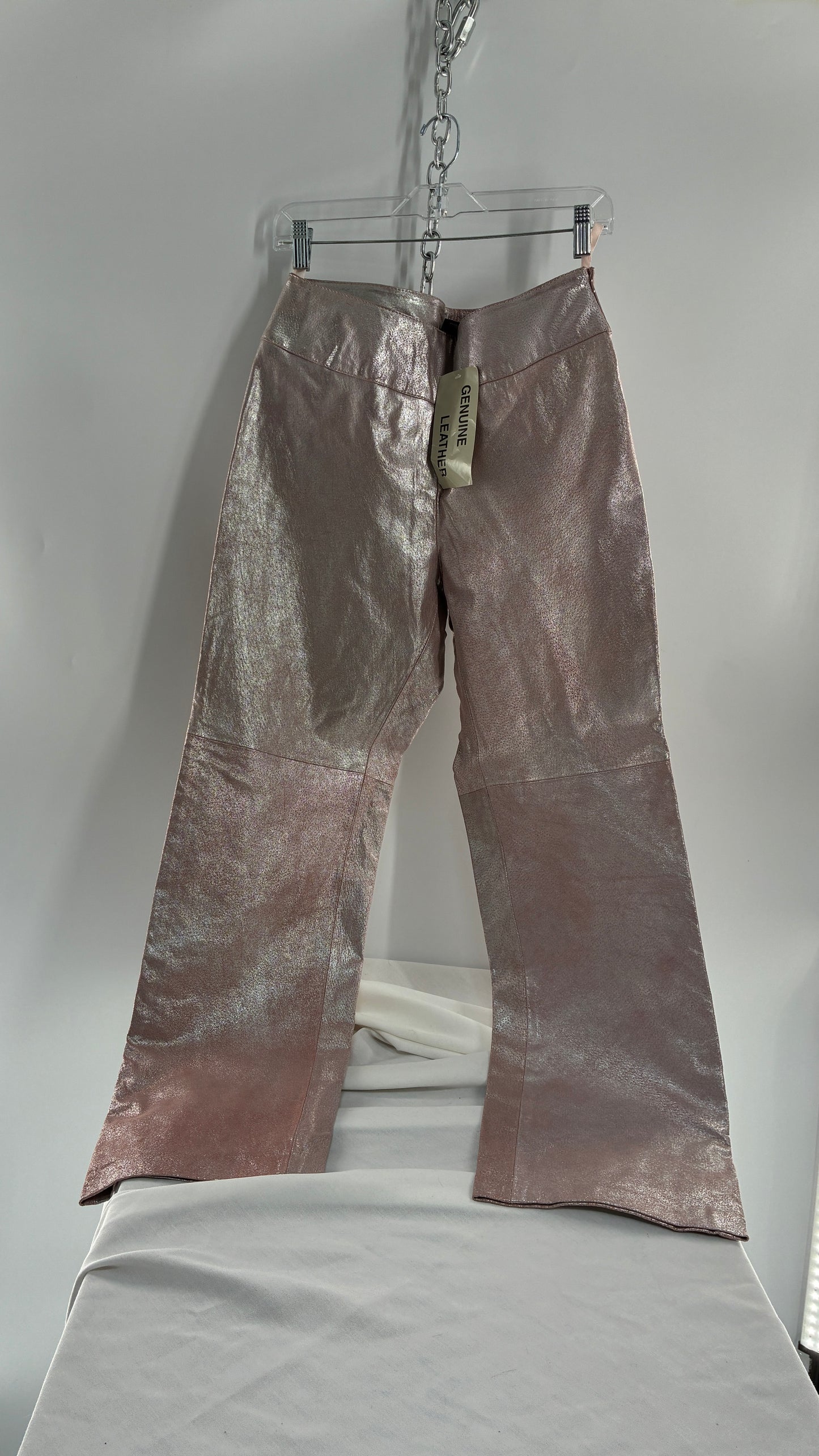 Vintage Deadstock METROSTYLE Pink Metallic Leather Low Rise Bottoms (12)