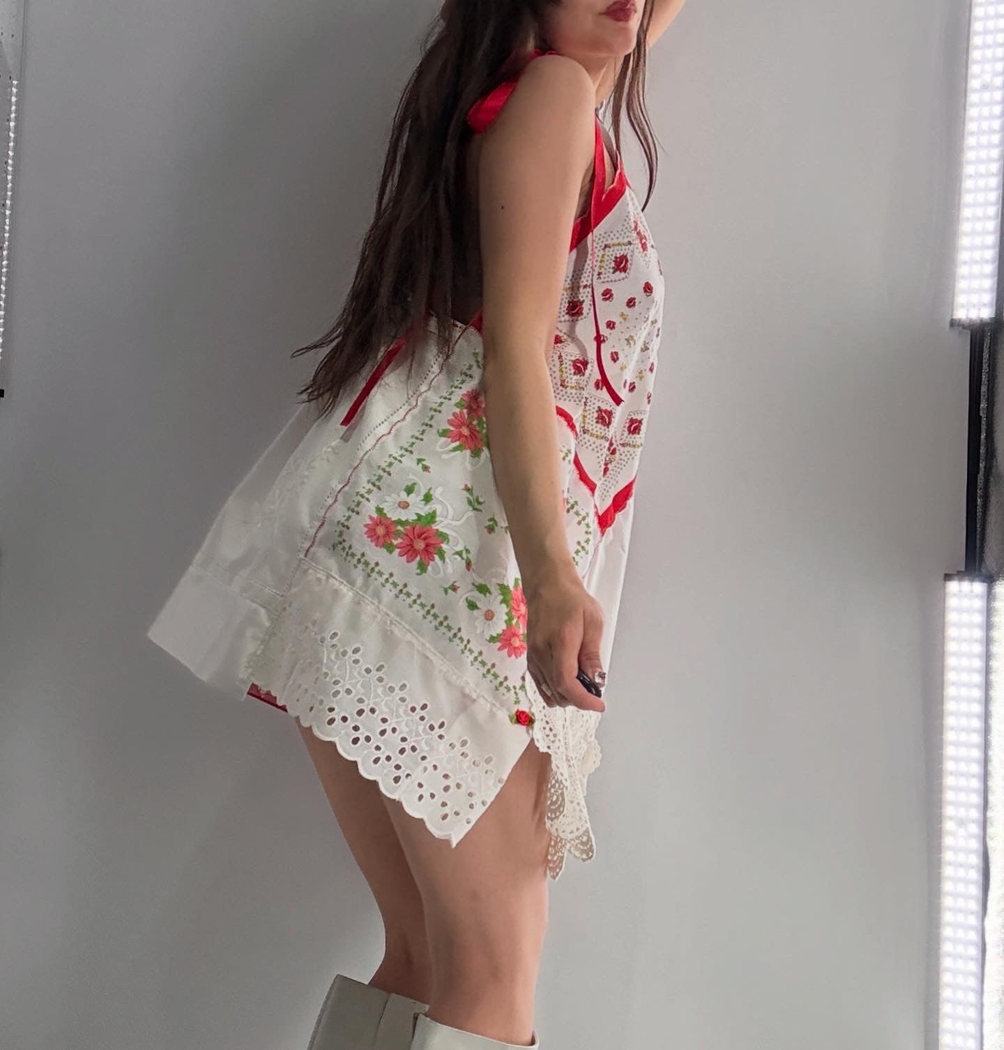 Vintage Red Handmade Handkerchief Backless Mini Dress (XS-L)