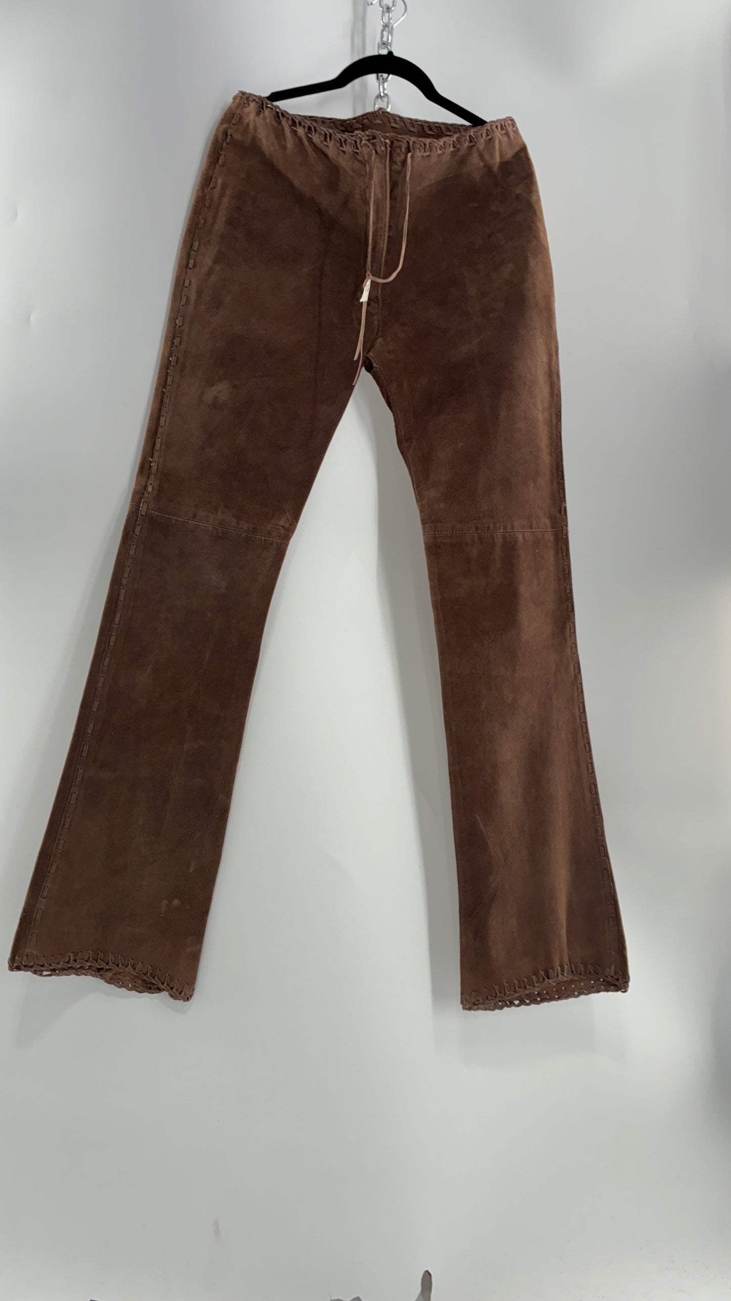 Vintage SWEET ROMEO Suede Leather Stitch Side, Braided Hem Pants (10)