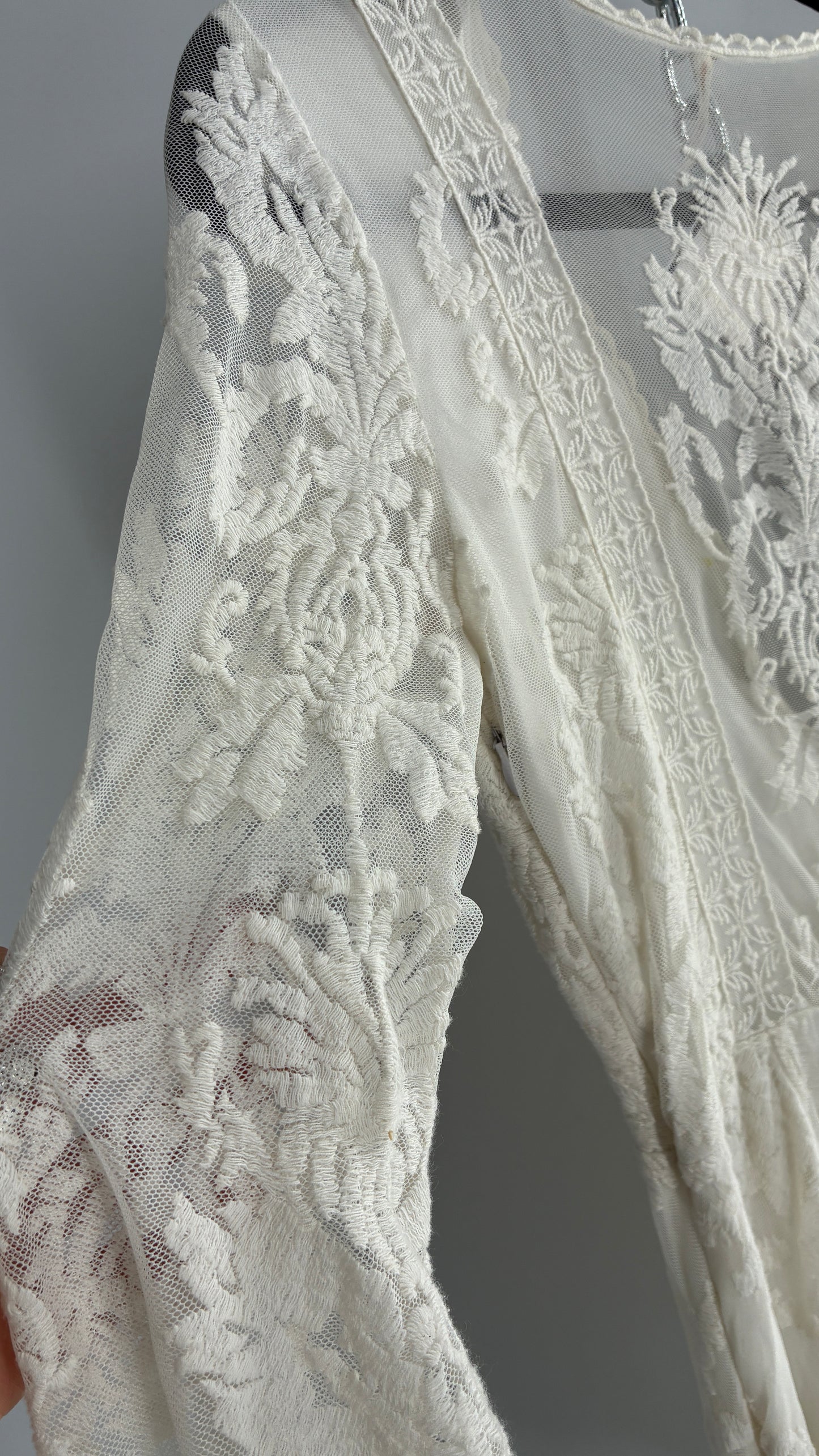 Free People White Lace All Over Embroidered Mini Dress with Sheer Back (4)