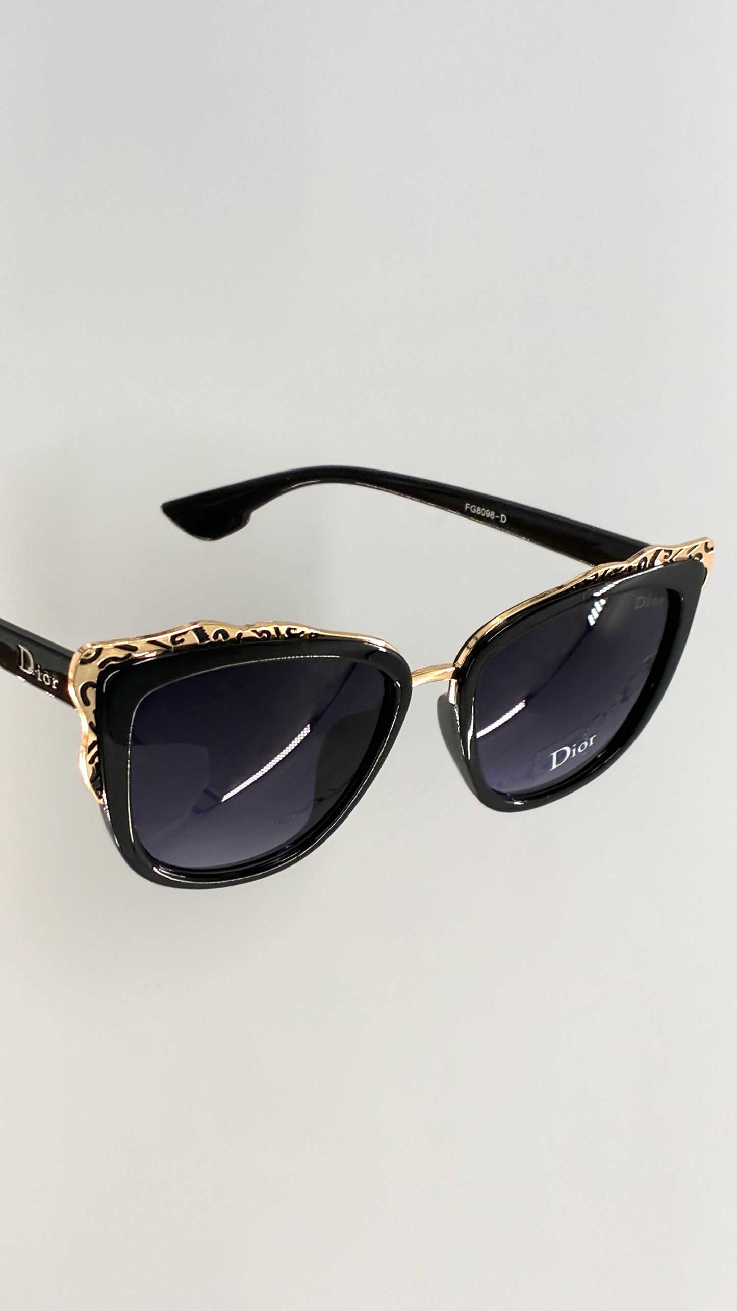 Vintage DIOR Glossy Black Sunglasses with Engraved Gold Detailing *Unauthenticated
