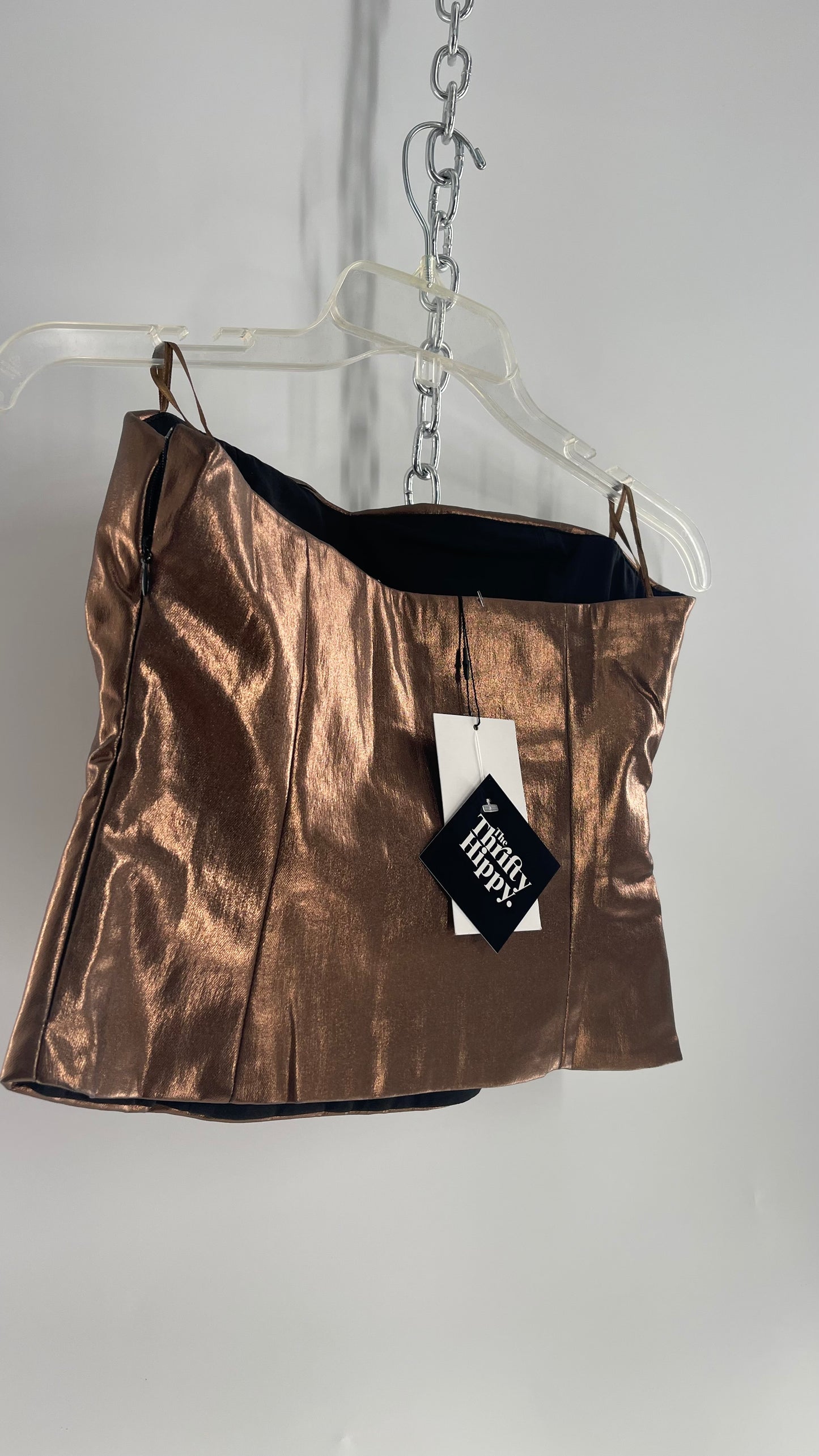 ZARA Metallic Bronze Bustier With Draping Detail and Tags Attached (Small)