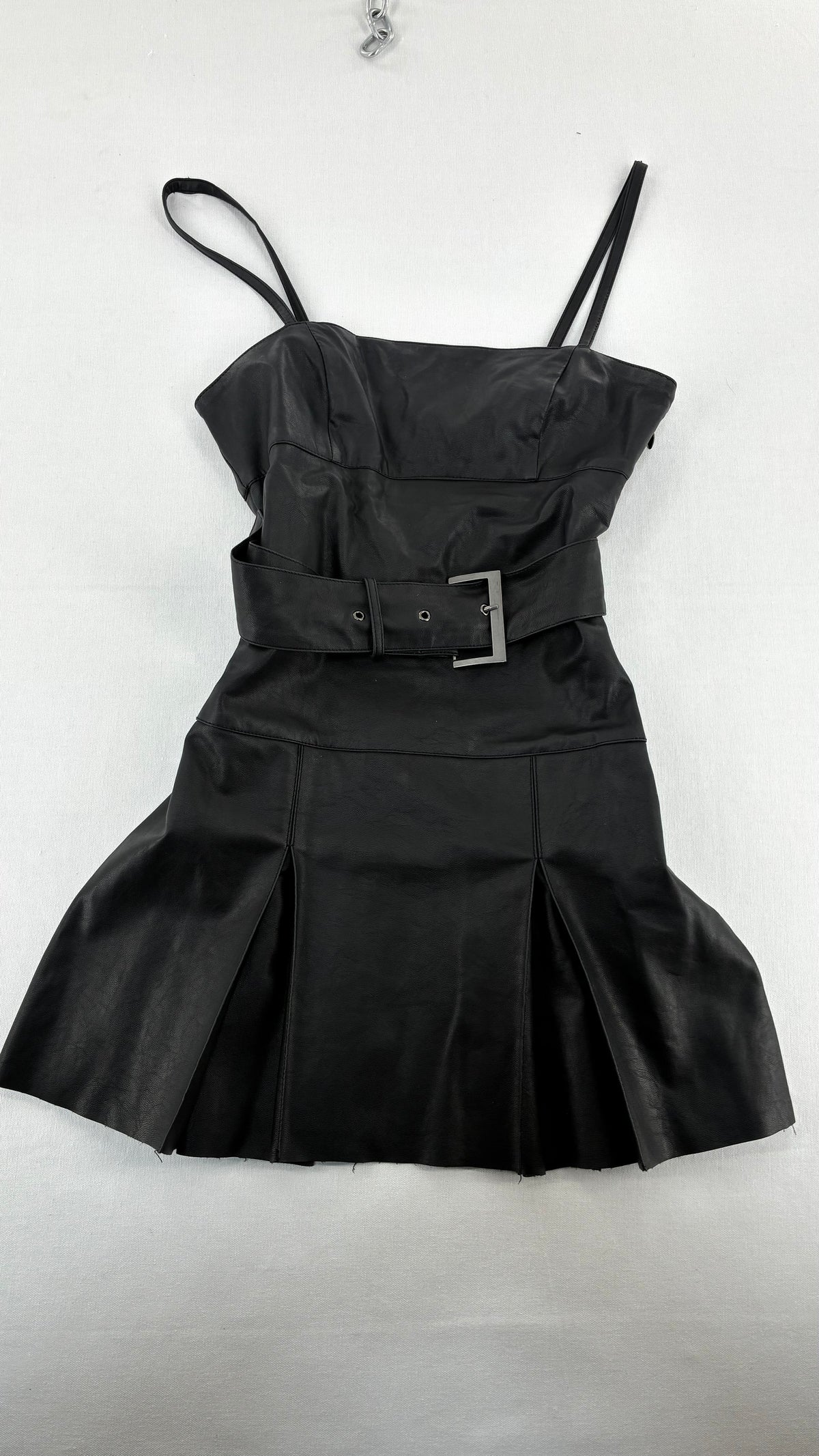 Free People Black, Belted Vegan Leather Pleated Mini Dress (2)