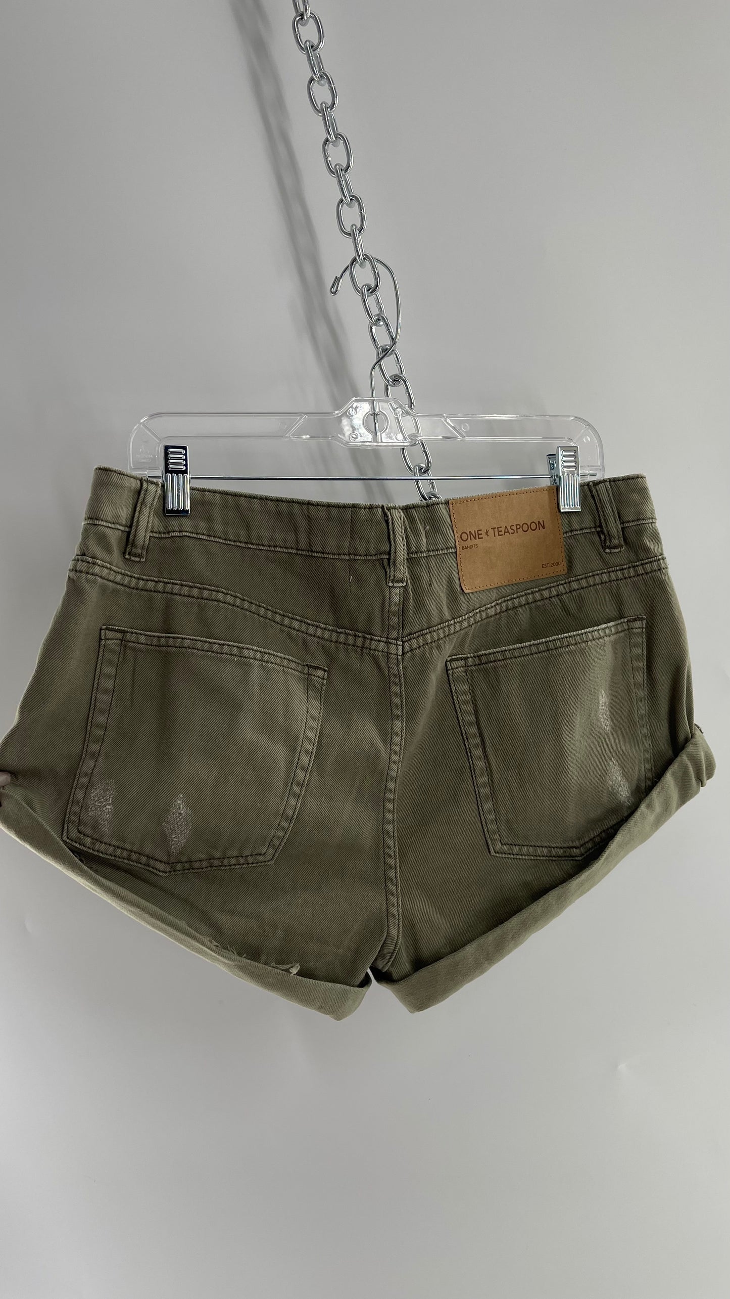 One Teaspoon SUPER KHAKI BANDITS LOW WAIST DENIM SHORTS with Tags Attached (29)