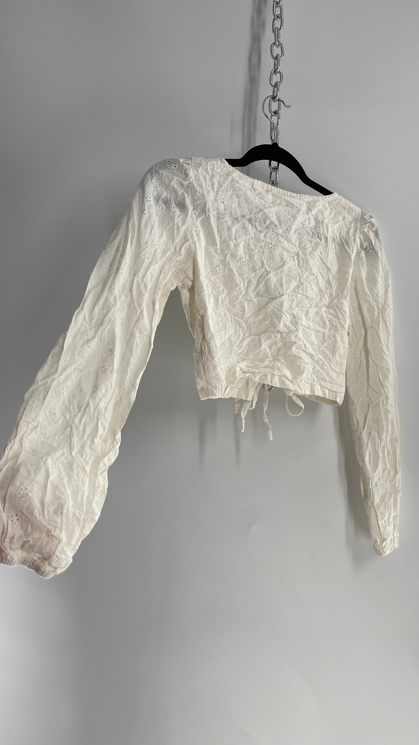 Daisy Street Triple Tie Bust Off White Eyelet Lace Blouse (XS)