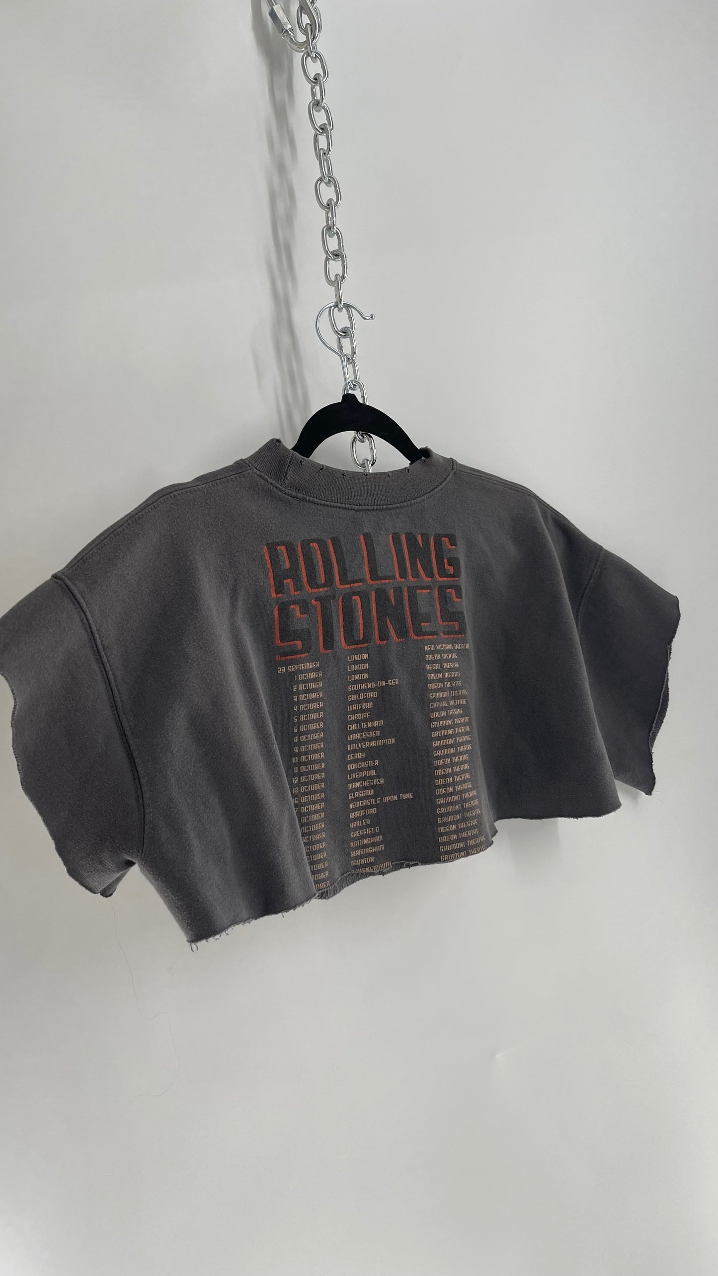 Rolling Stones Charcoal Grey Cropped Graphic Distressed Sweater (XS)