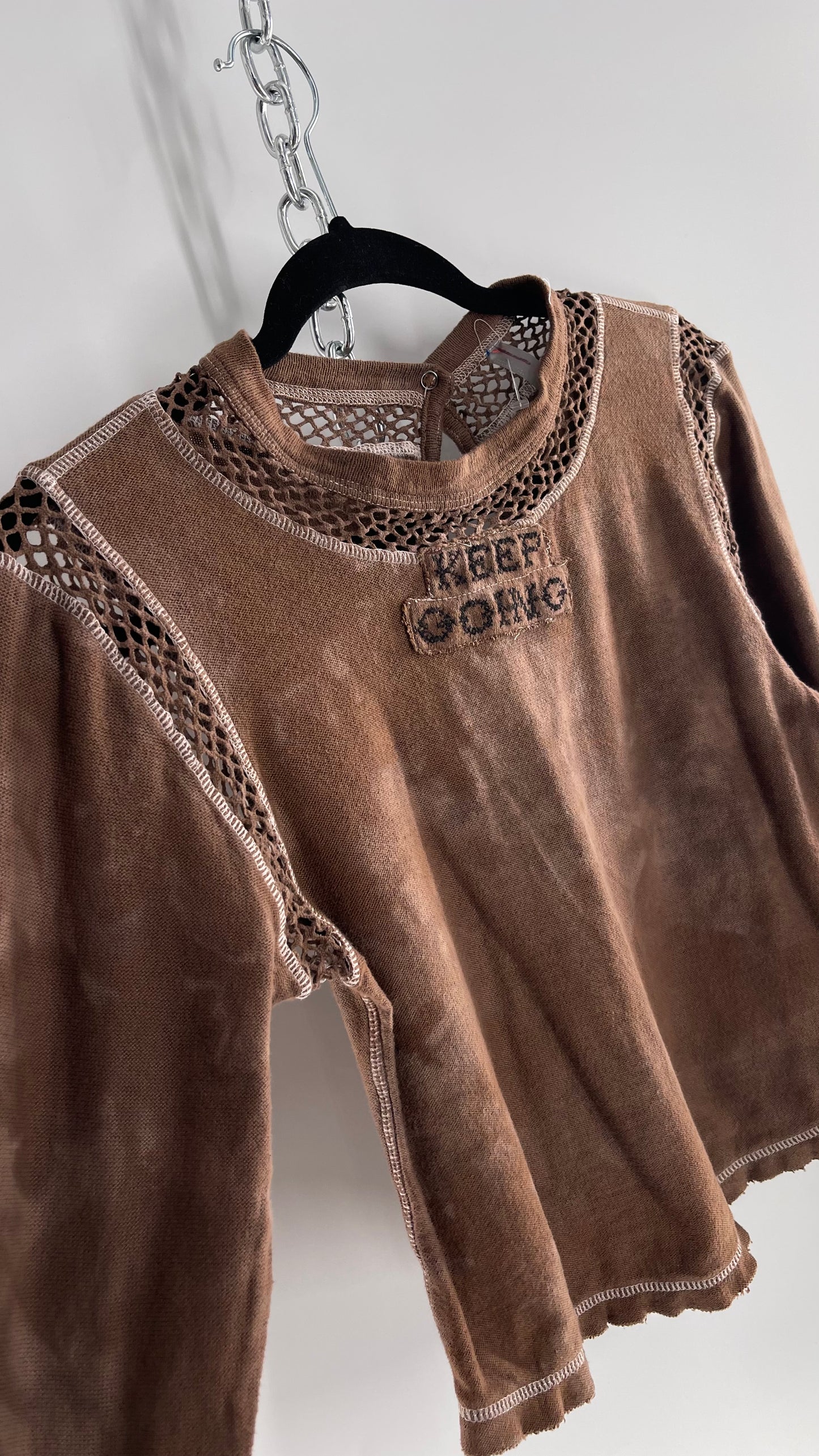 Free People Movement Distressed Keep Going Top with Mesh Details (Small