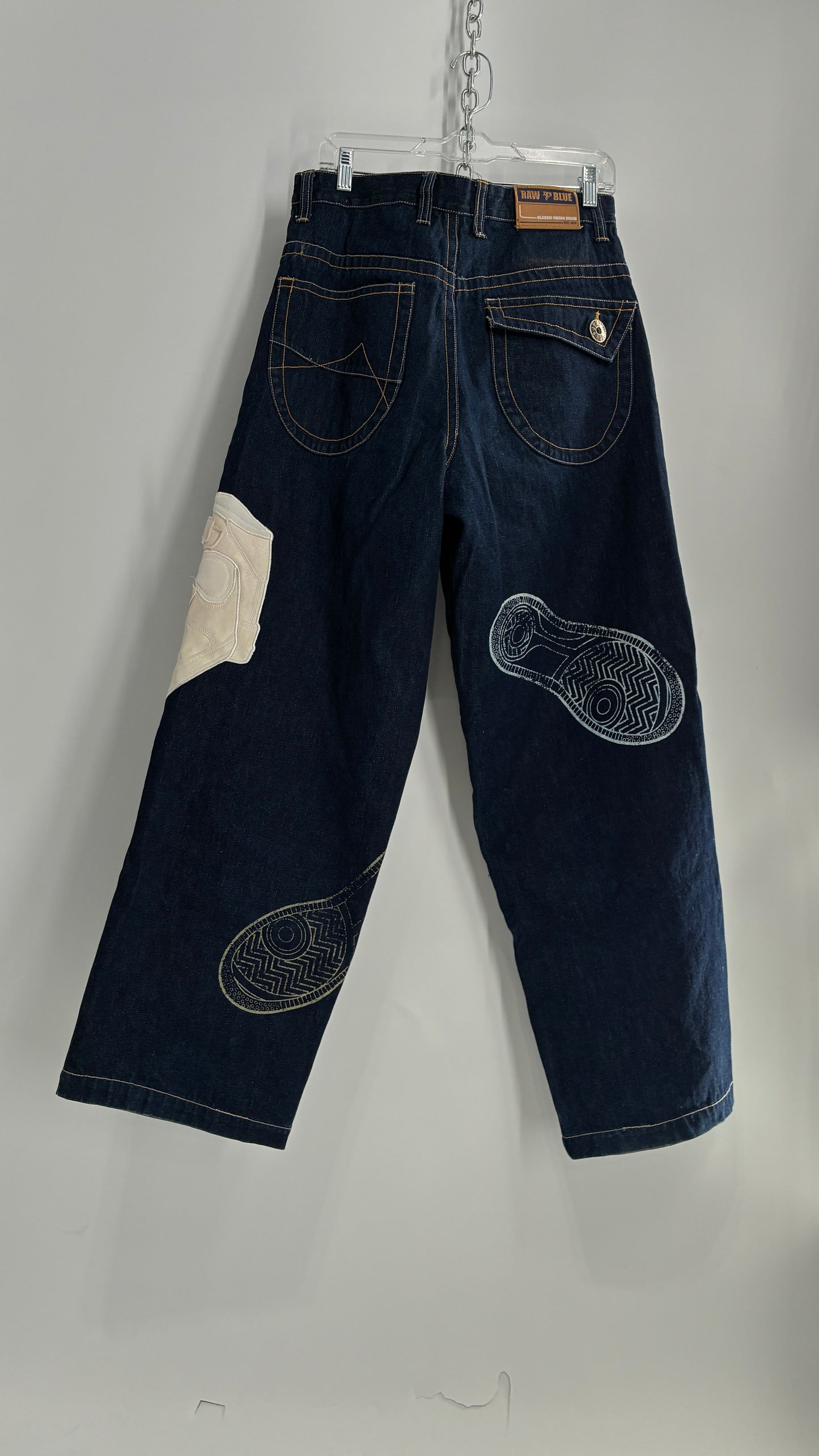 Vintage RAWBLUE Baggy Heavy Denim Wide Legs with AF1 Appliqué (32W/31)