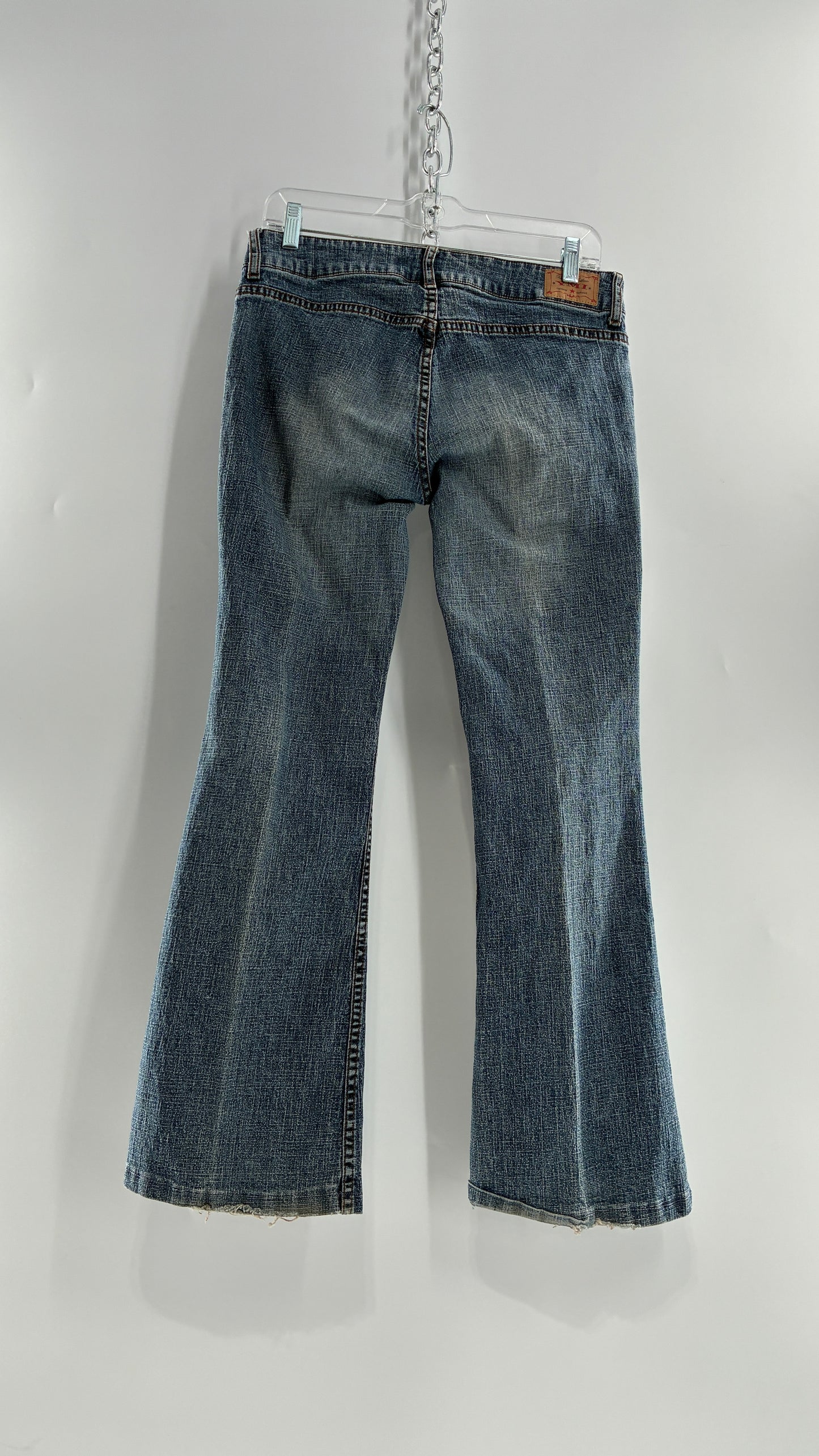 Vintage Pocket Side Low Rise, Kick Flare Jeans with Side Button Closure YMI (11)