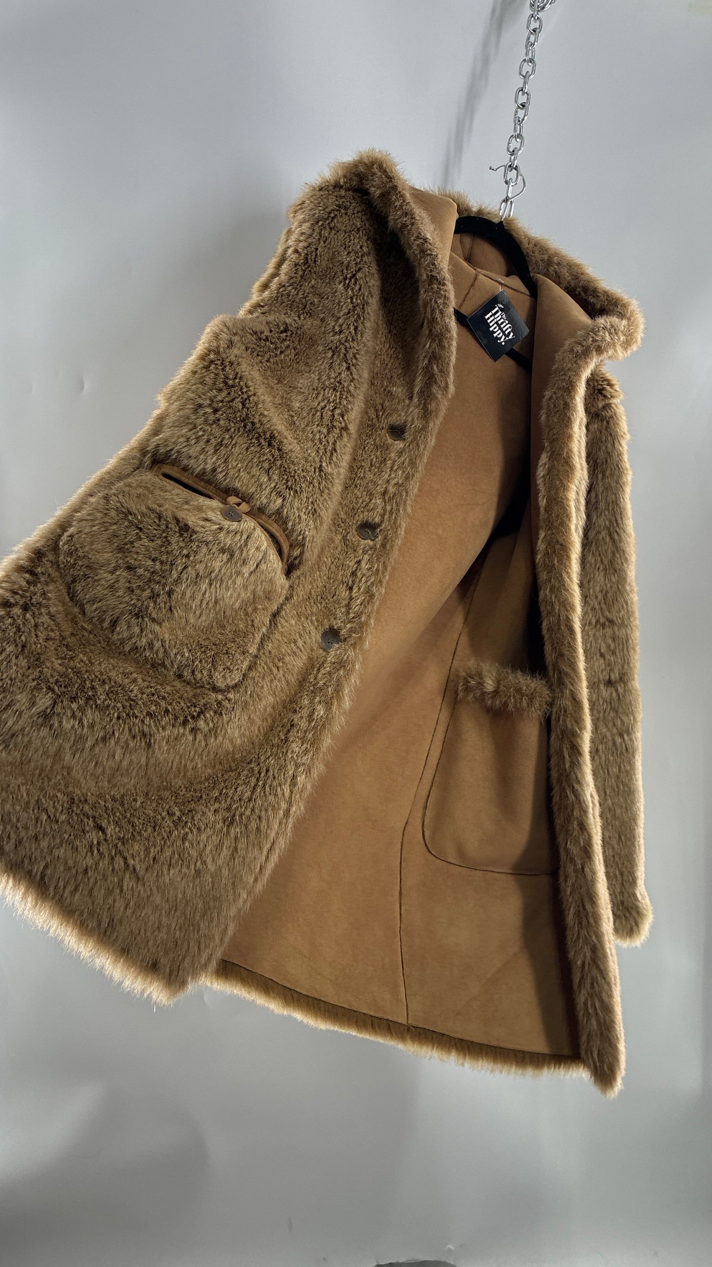 Vintage JONES NEW YORK Reversible Fur and Vegan Suede Coat (Small)