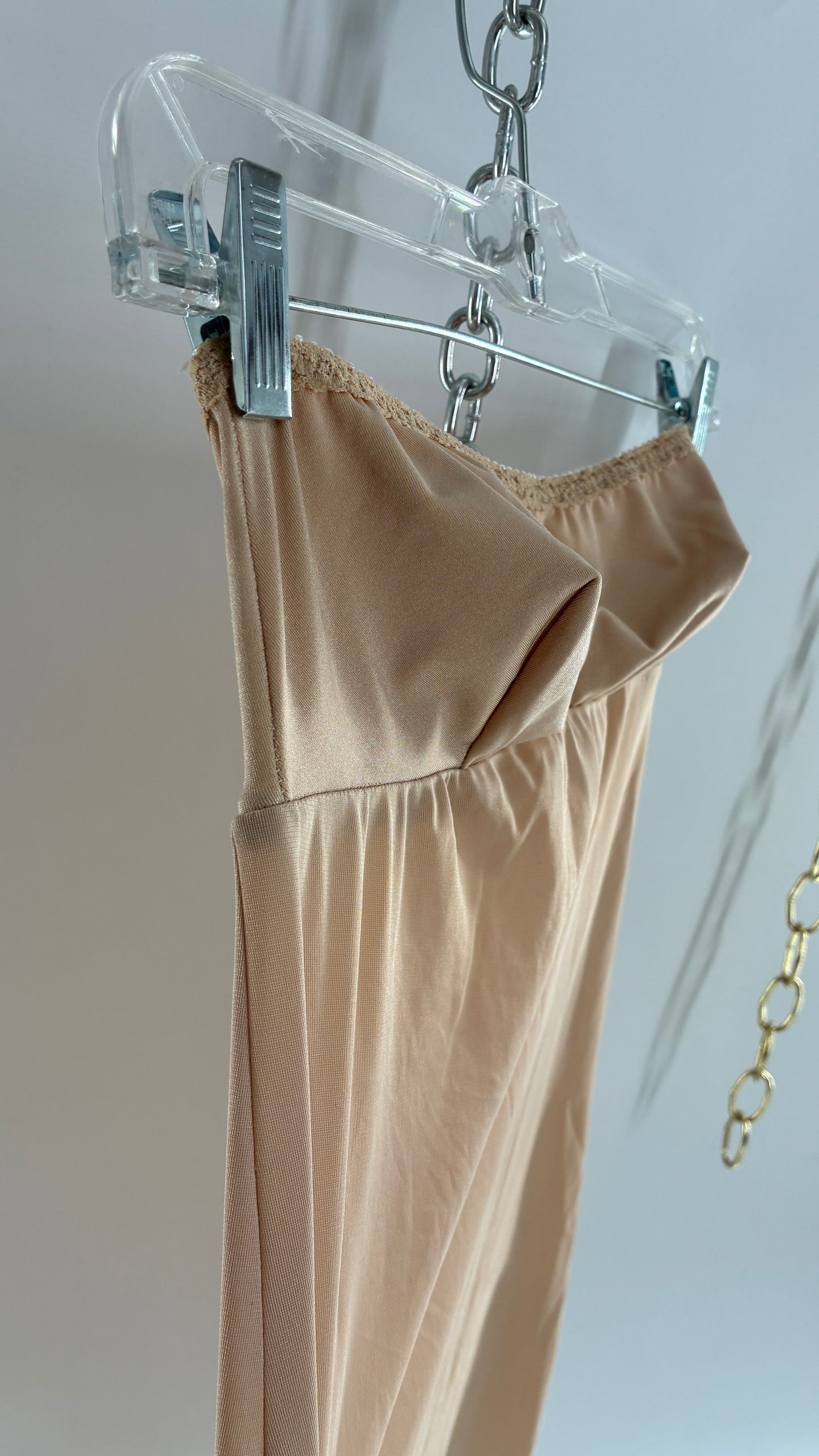 Vintage FORMFIT ROGERS Nude Slip Dress with Lace Trim (9/10)