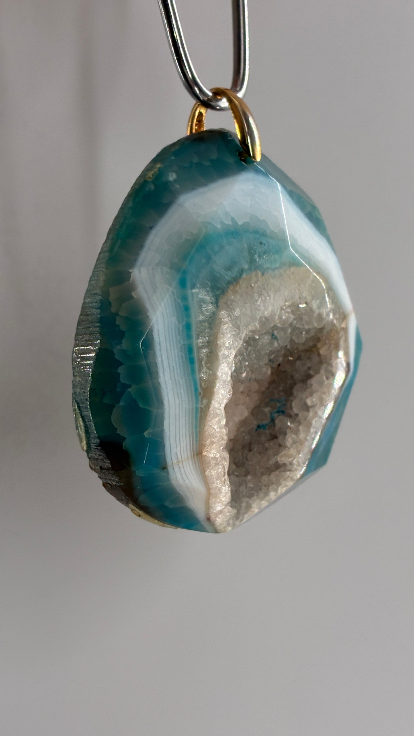Vintage Large Blue Agate Stone Pendant