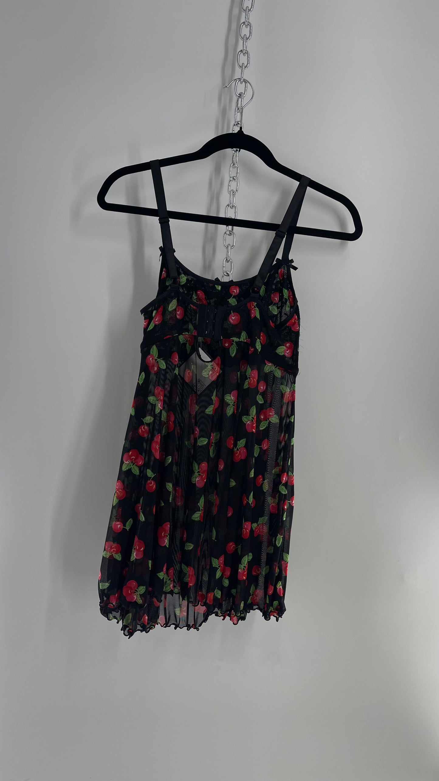 Cherry Printed Sheer Babydoll Mini/Tank (XL)