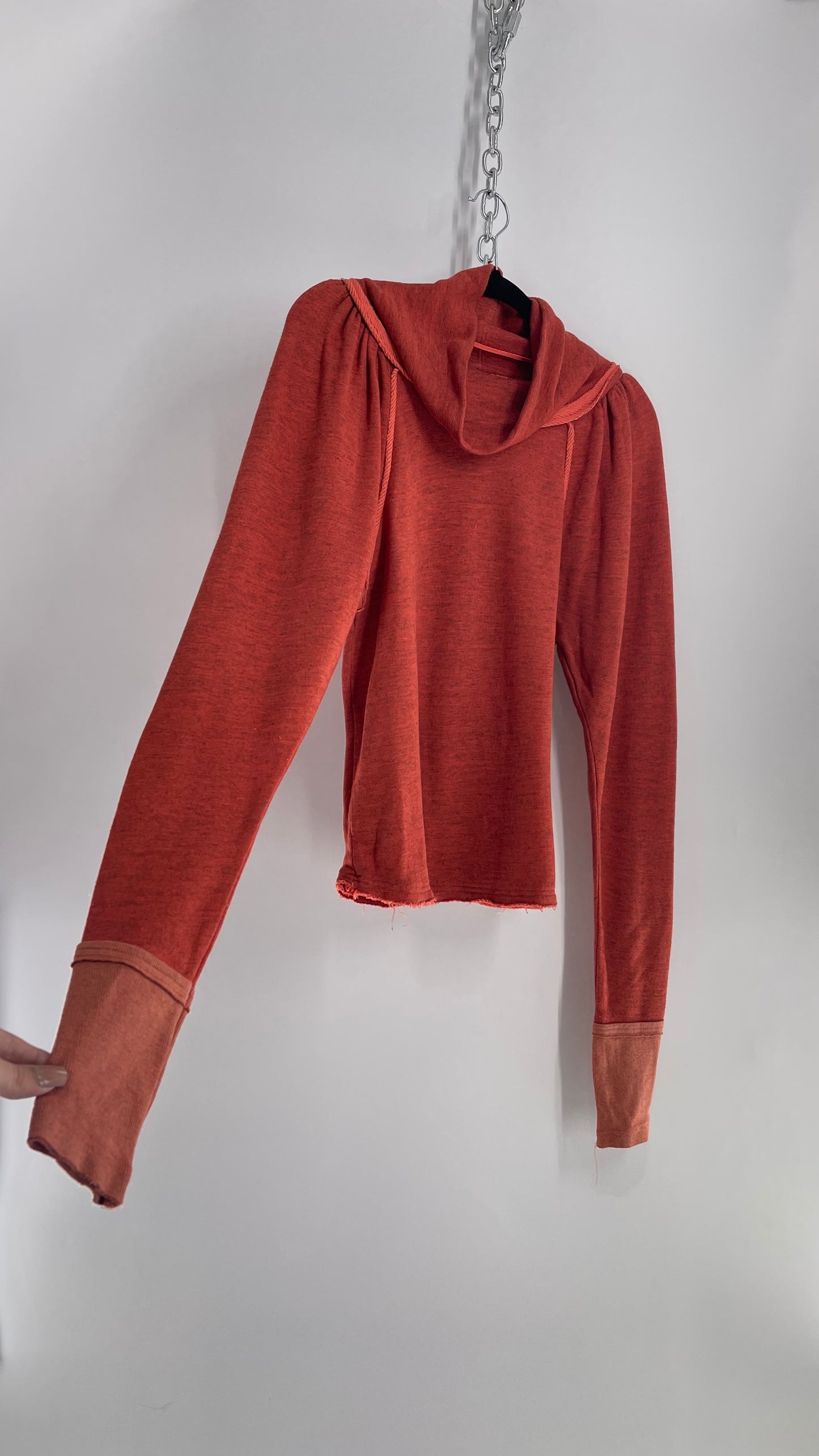 Free People Coral/Peach Turtle Neck Puff Shoulder Slouchy Sweater (Small)