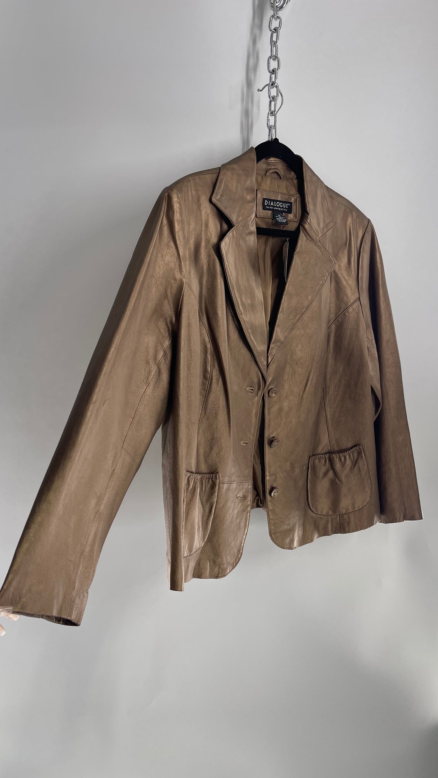 DIALOGUE Pearlescent Metallic Bronze Leather Blazer (XL)